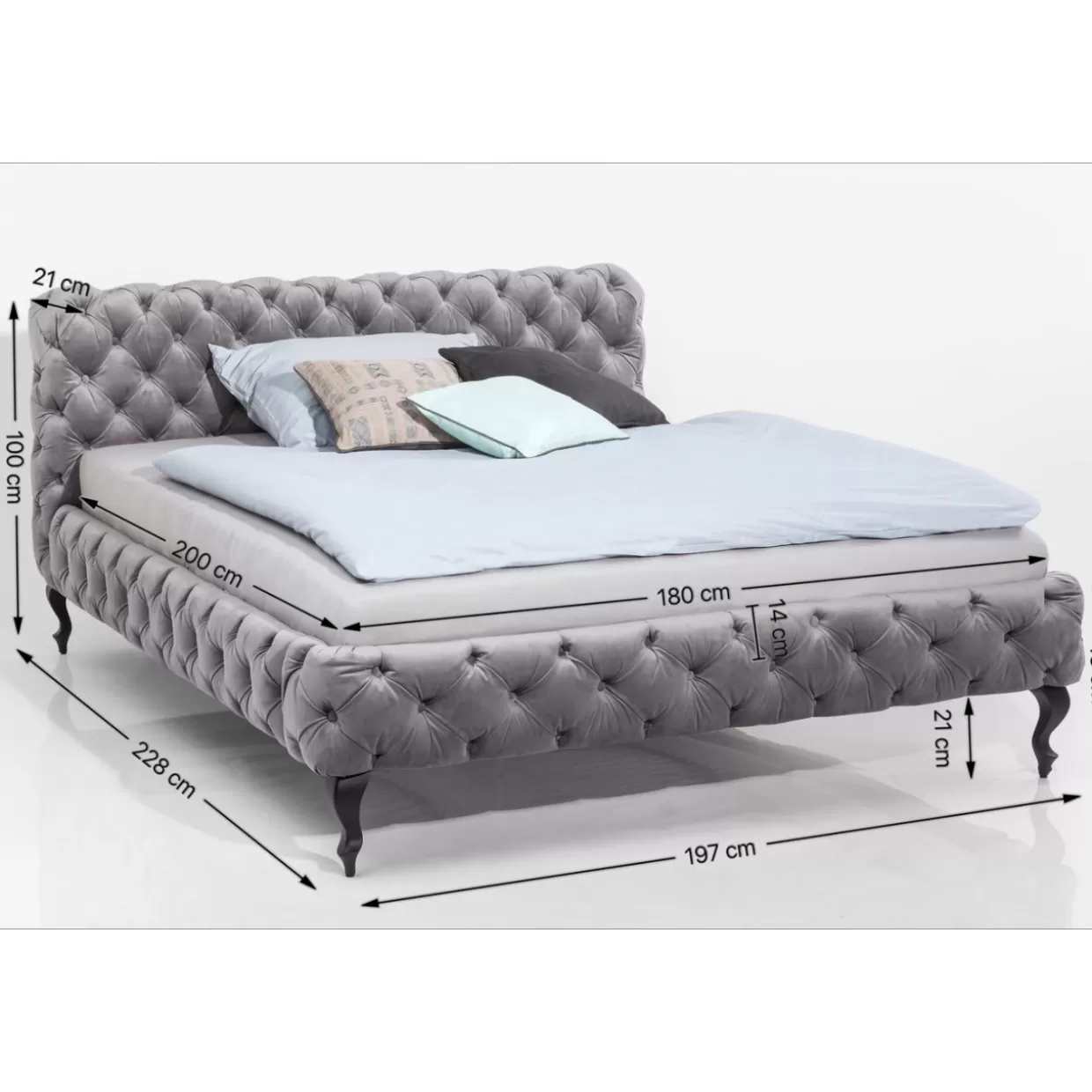 KARE Design - Letto Matrimoniale Desire in Velluto Grigio Luna, 180x200 cm