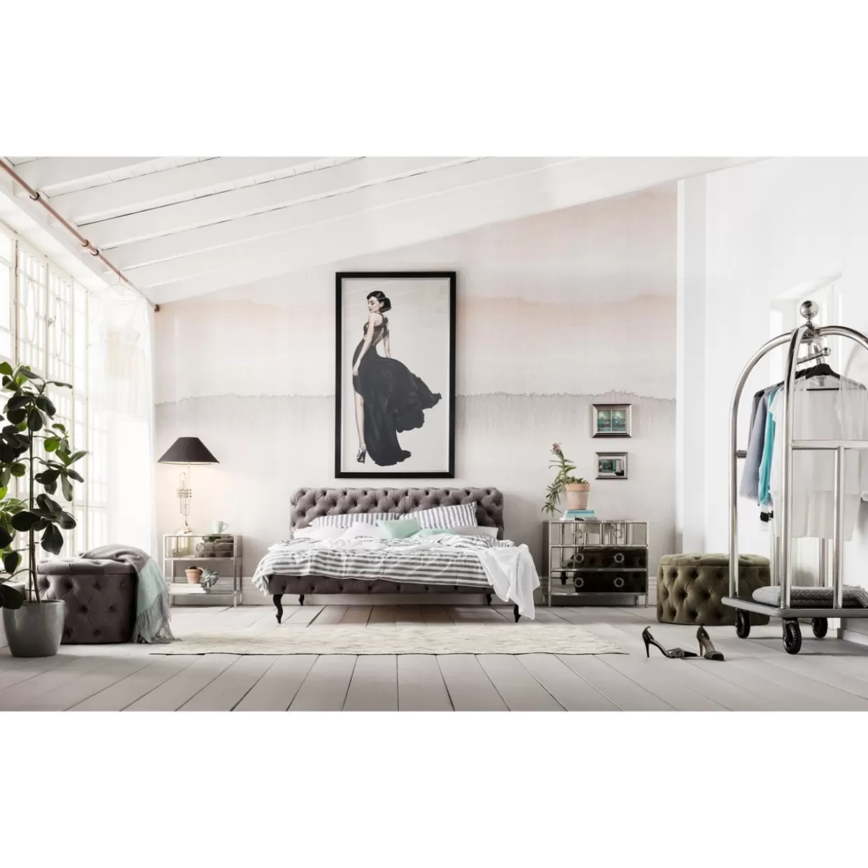 KARE Design - Letto Matrimoniale Desire in Velluto Grigio Luna, 180x200 cm