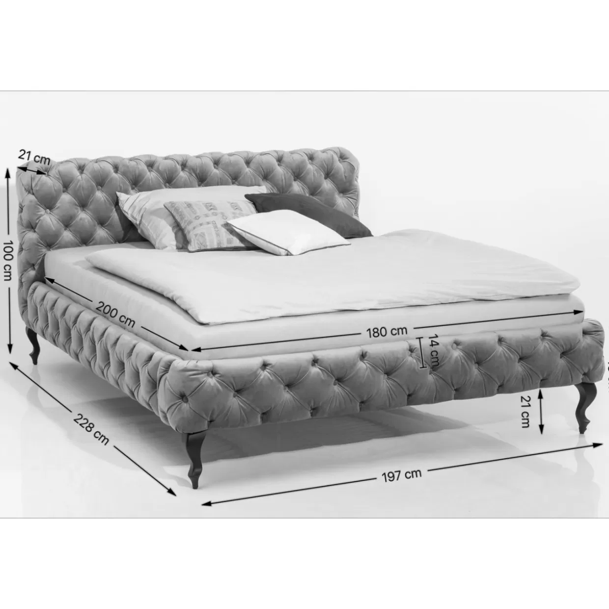 KARE Design - Letto Matrimoniale Desire in Velluto Grigio Luna, 180x200 cm