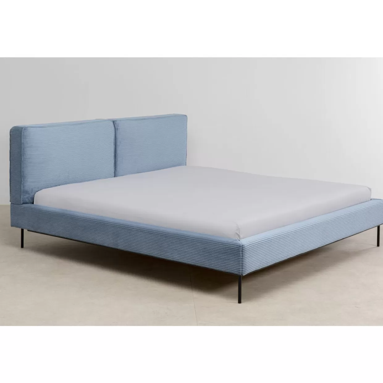KARE Design Letti - Modello EastSide Cord in Tonalità Blu, Letto Matrimoniale 180x200 cm con Rivestimento in Tessuto Elegante