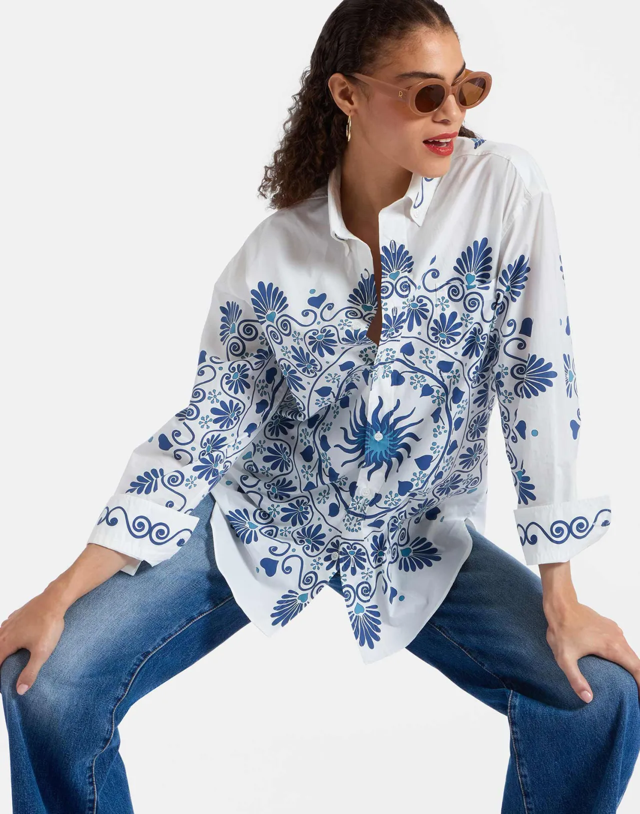 La DoubleJ - Camicia Oversize Più Stilosa della Camicia del Tuo Lui in Popeline di Cotone, Colore Avorio Placé