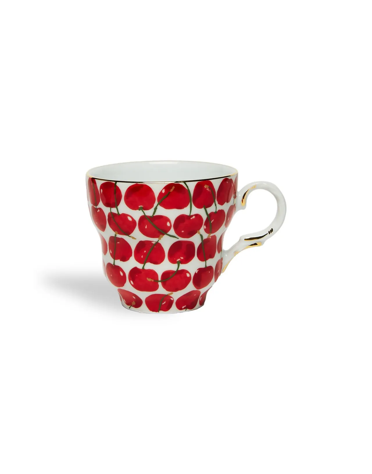 Doppia J Tazza Grande Mama con Piattino - Decorazione Ciliegie in Tonalità Avorio - Porcellana Elegante - Collezione Esclusiva