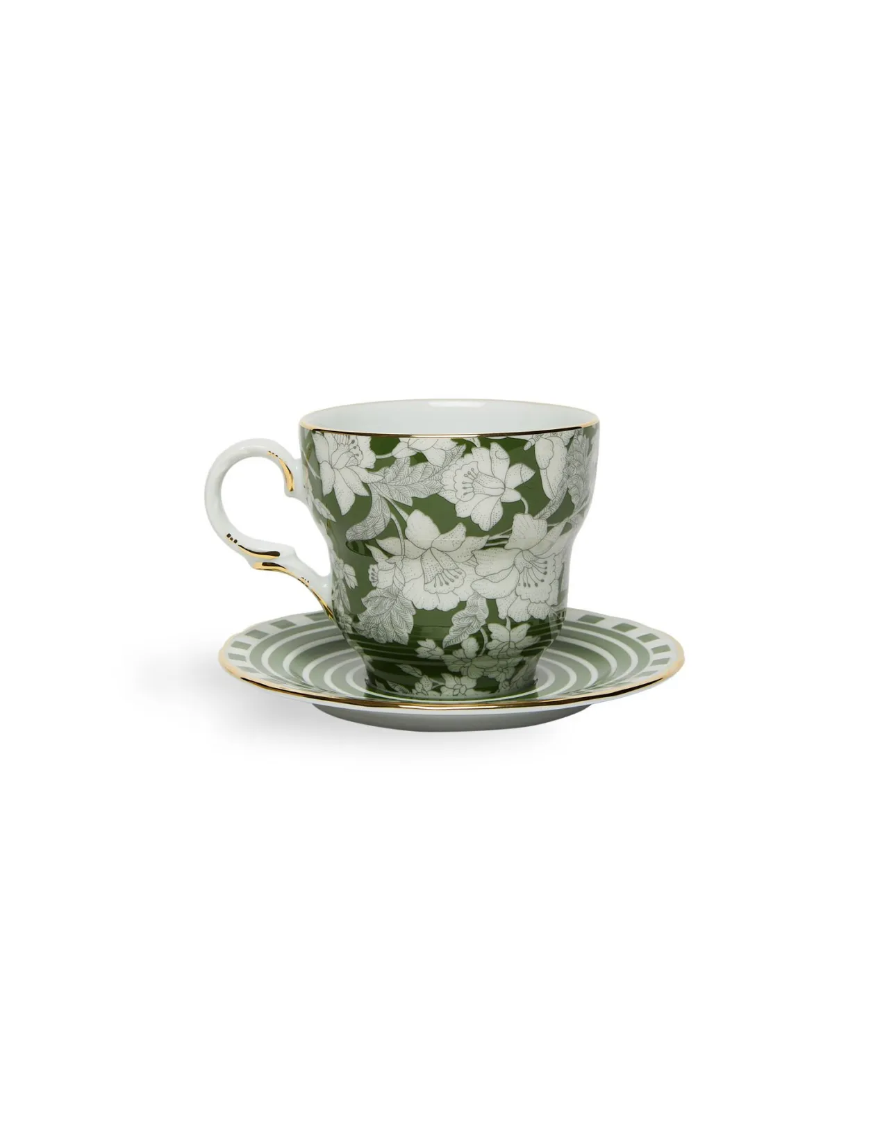 La DoubleJ - Elegante Tazza da Caffè Big Mama con Piattino, Decorazione Lilium Avorio in Raffinata Porcellana per Collezionisti