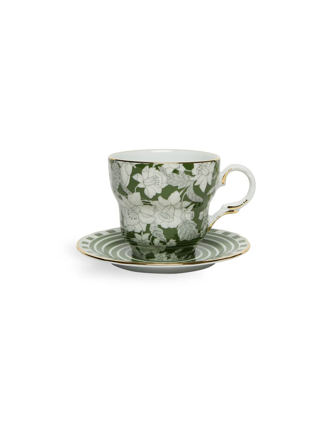 La DoubleJ - Elegante Tazza da Caffè Big Mama con Piattino, Decorazione Lilium Avorio in Raffinata Porcellana per Collezionisti