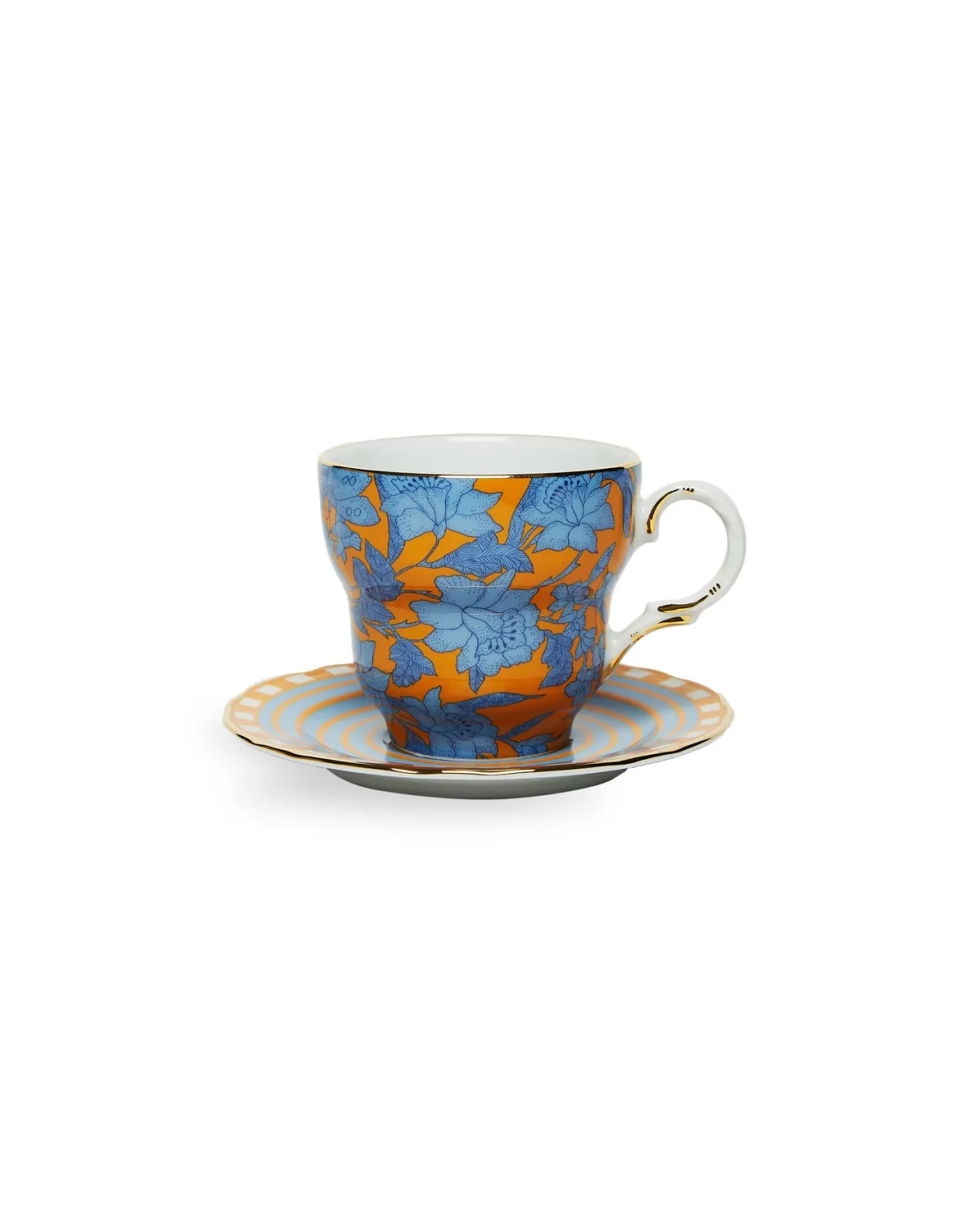 La DoubleJ Tazza con Piattino Stile Big Mama - Decorazione Lilium Zafferano in Porcellana Pregiata, Manufatto Artigianale dal Design Esclusivo