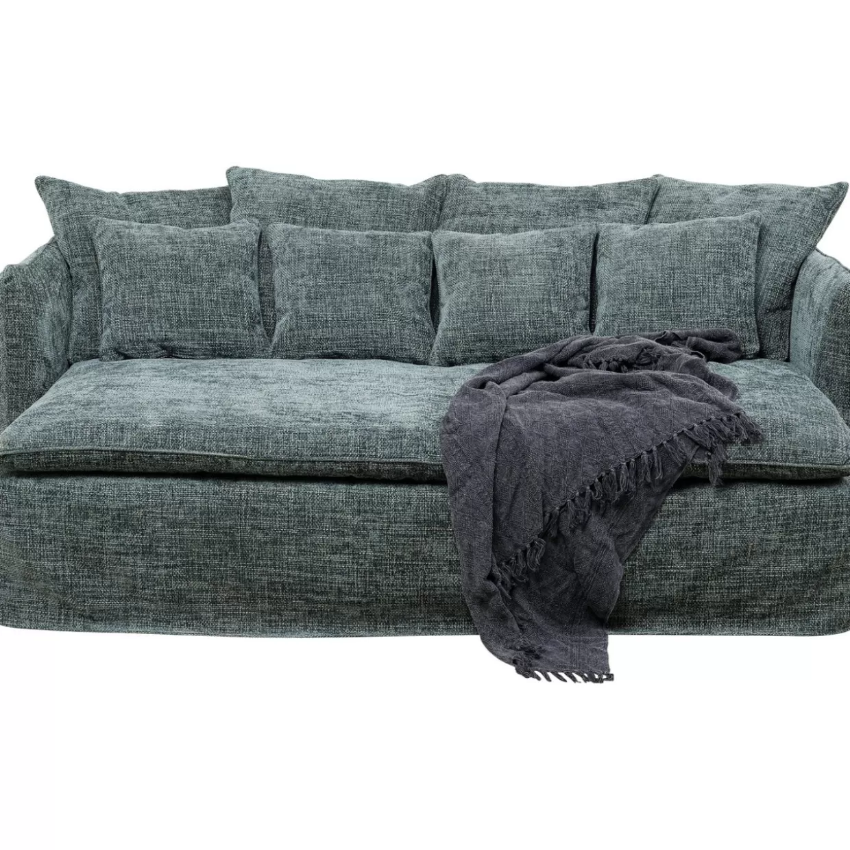 Divano Sofà Design KARE Boheme 230 cm - Rivestimento in Velvet Verde Acqua con Stile Bohemien, Schienale Modulare e Gambe in Legno per Salotti Spaziosi