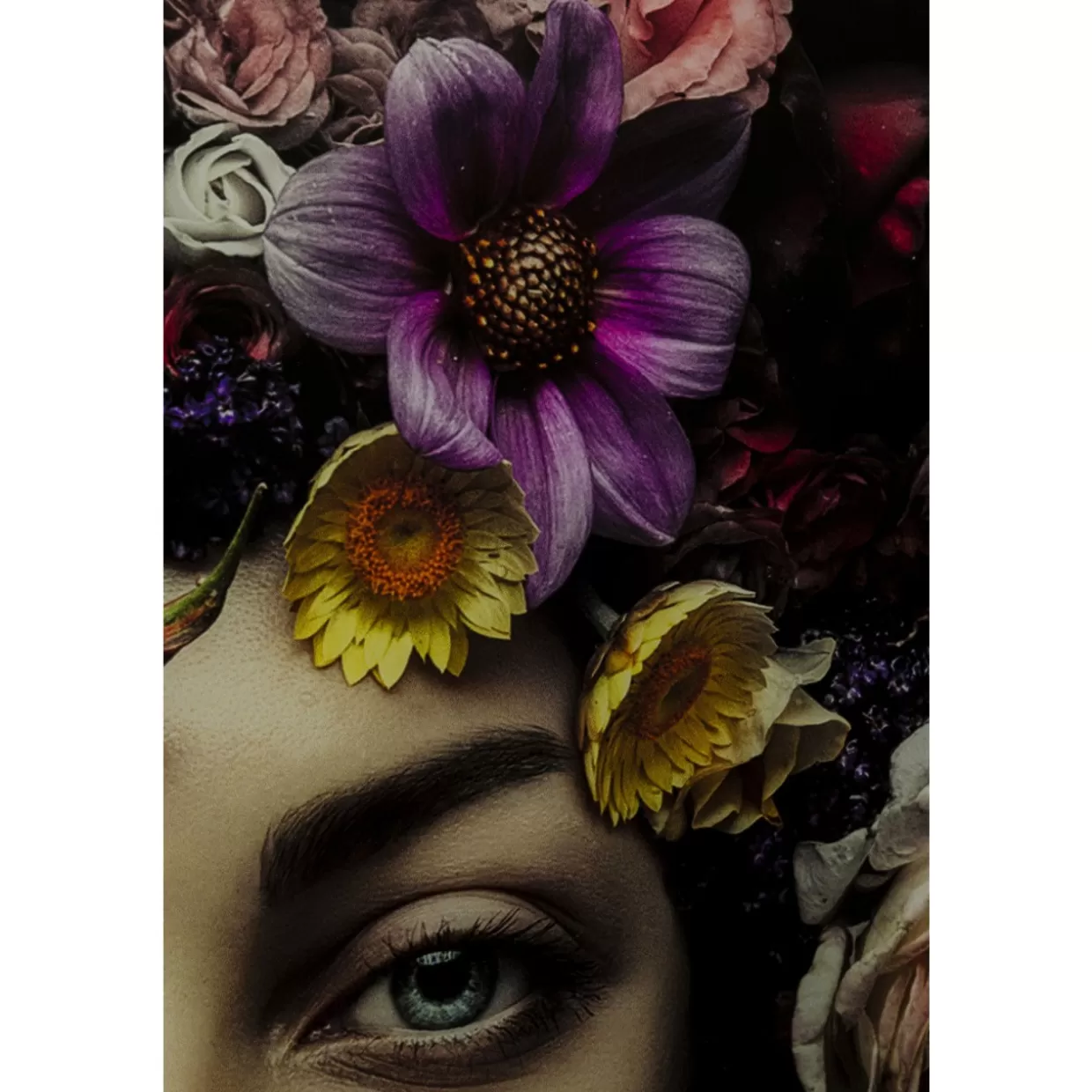 Raffinata decorazione murale KARE - Opera in vetro artistico con dama floreale - Quadro moderno 120x120 cm per interni