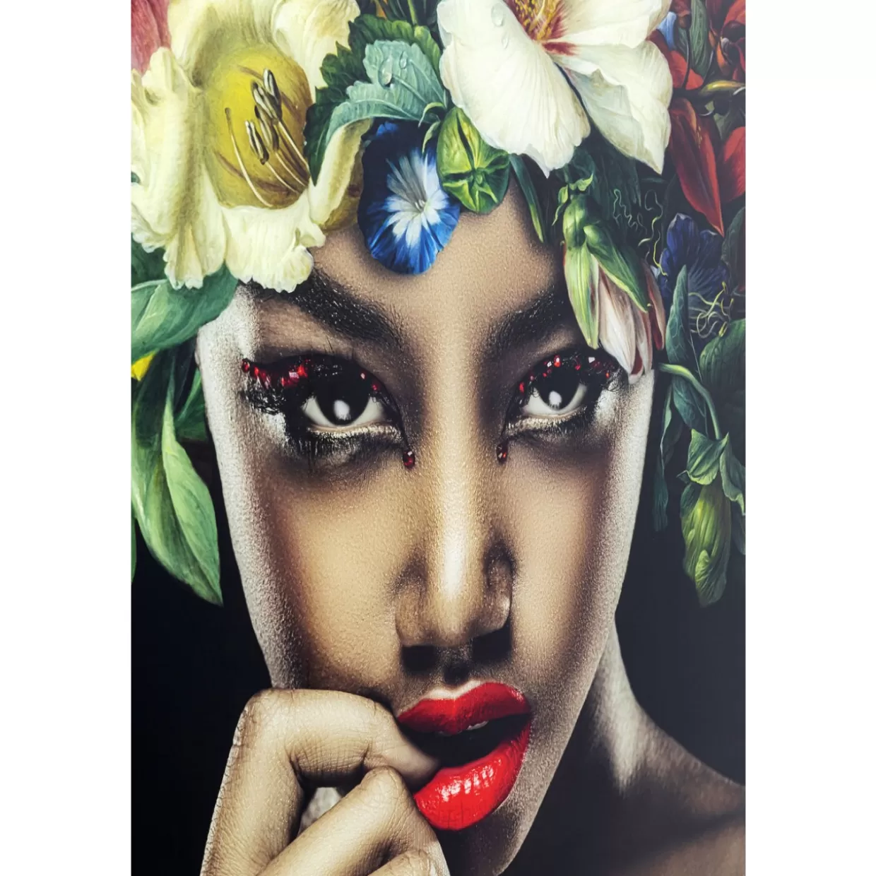 KARE Design Quadro Artistico - Donna Floreale in Cristallo - Decorazione Murale 100x100 cm