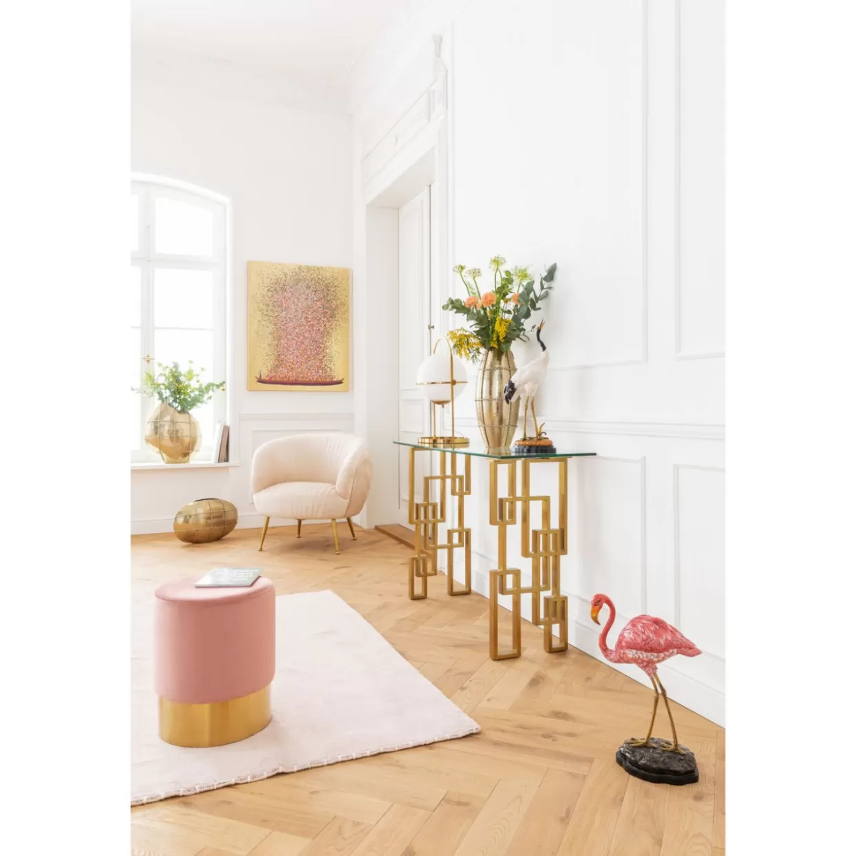 Quadro Decorativo KARE Design - Nave dei Fiori Delicata in Tonalità Oro Rosa, Dimensioni 100x80 cm per Arredamento Moderno