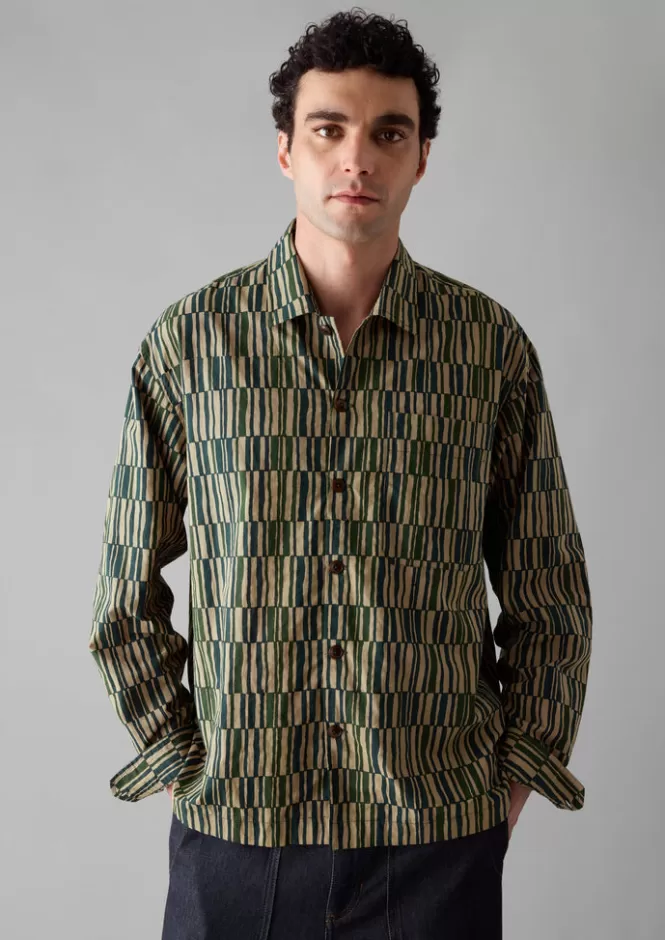 Camicia Casual con Stampa Artigianale a Blocchi e Motivo Quadri Irregolare - Prezzo Accessibile con Tocco Bohemien