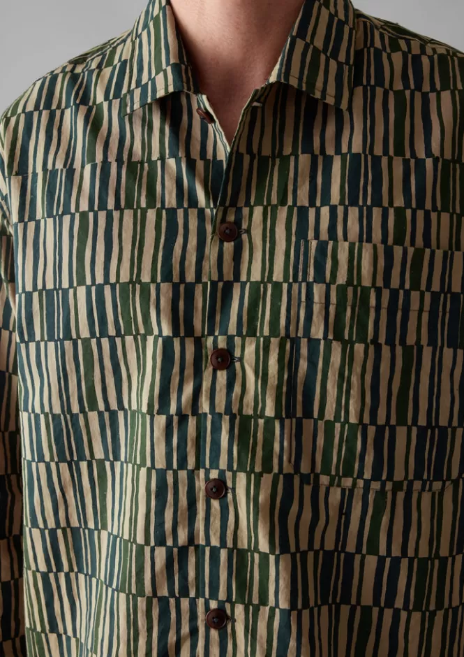 Camicia Casual con Stampa Artigianale a Blocchi e Motivo Quadri Irregolare - Prezzo Accessibile con Tocco Bohemien