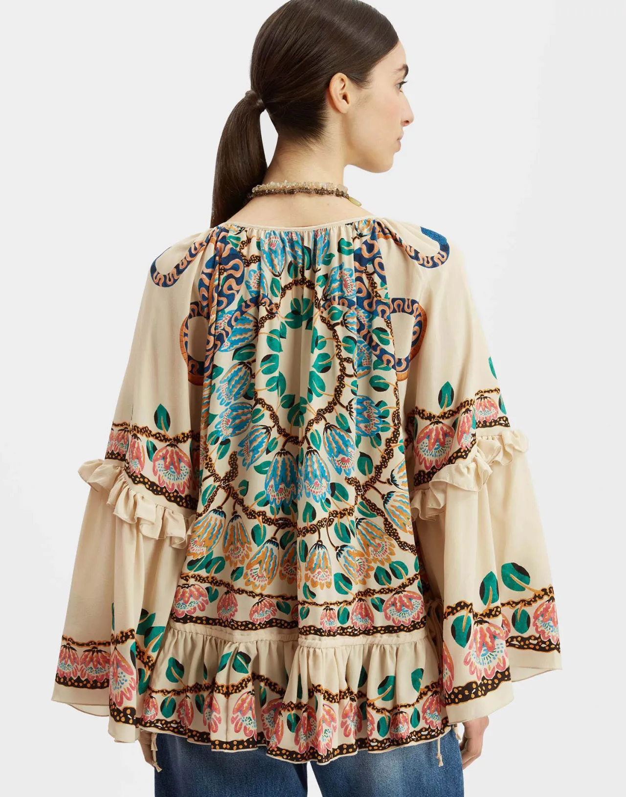 Doppia J Blusa Bohemienne in Crespo Cinese - Tinta Ecru | Edizione Limitata