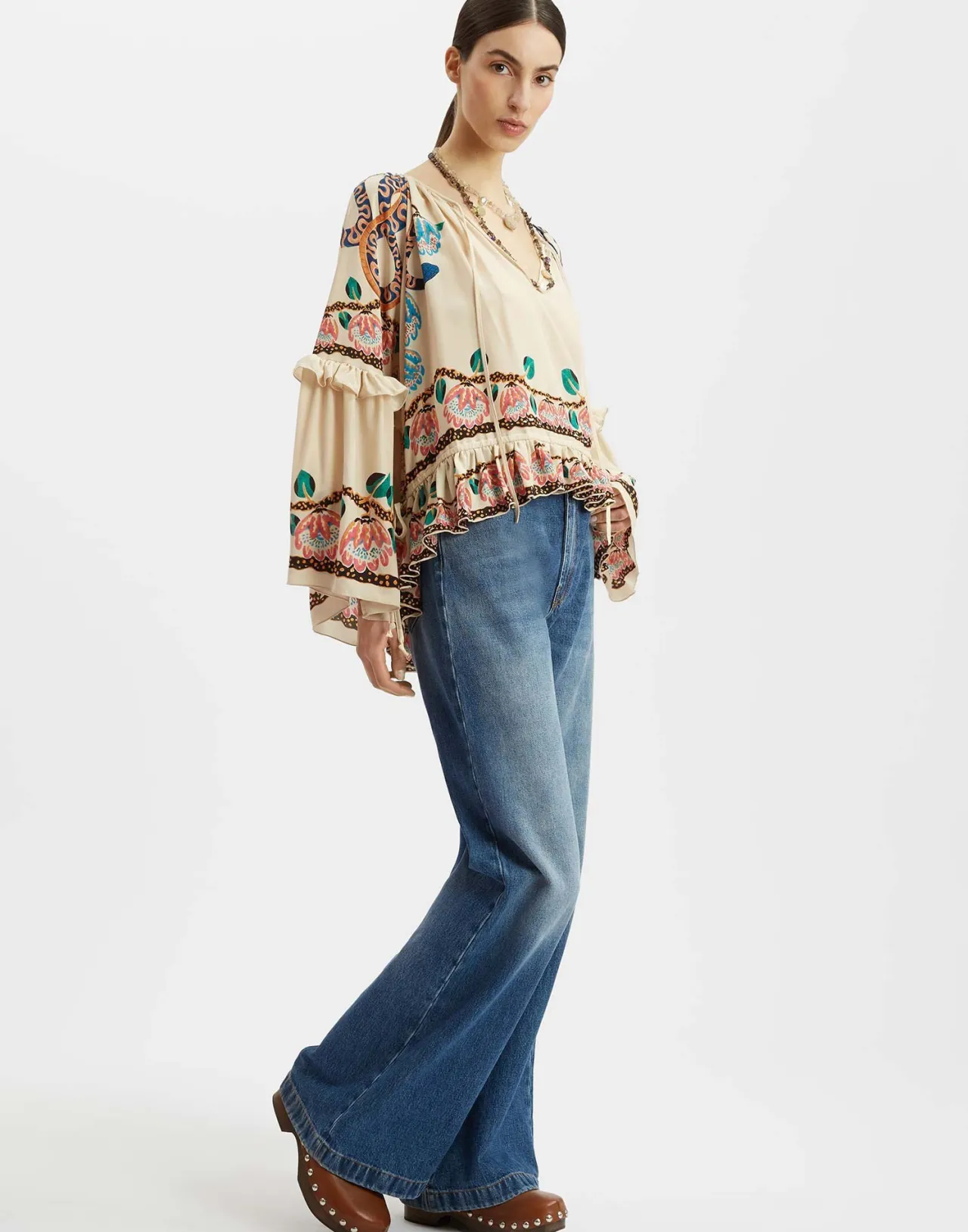 Doppia J Blusa Bohemienne in Crespo Cinese - Tinta Ecru | Edizione Limitata