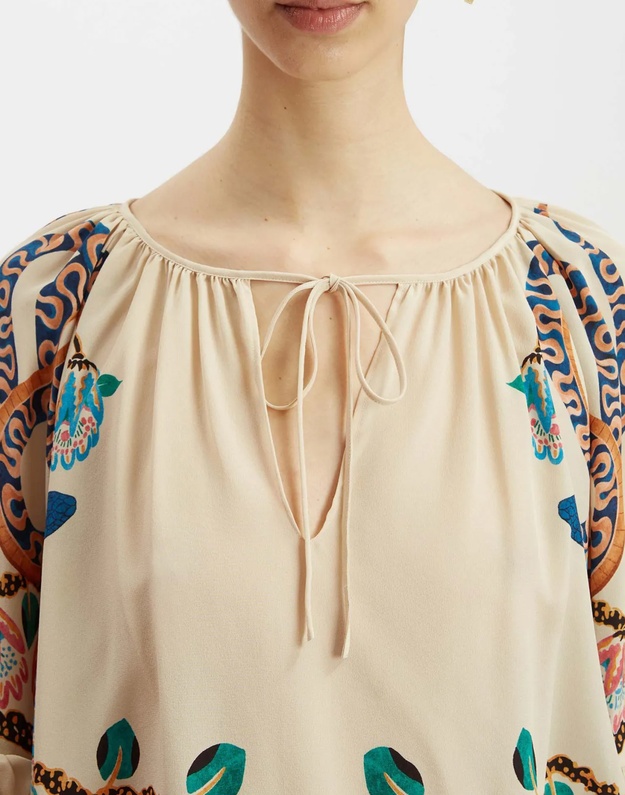 Doppia J Blusa Bohemienne in Crespo Cinese - Tinta Ecru | Edizione Limitata