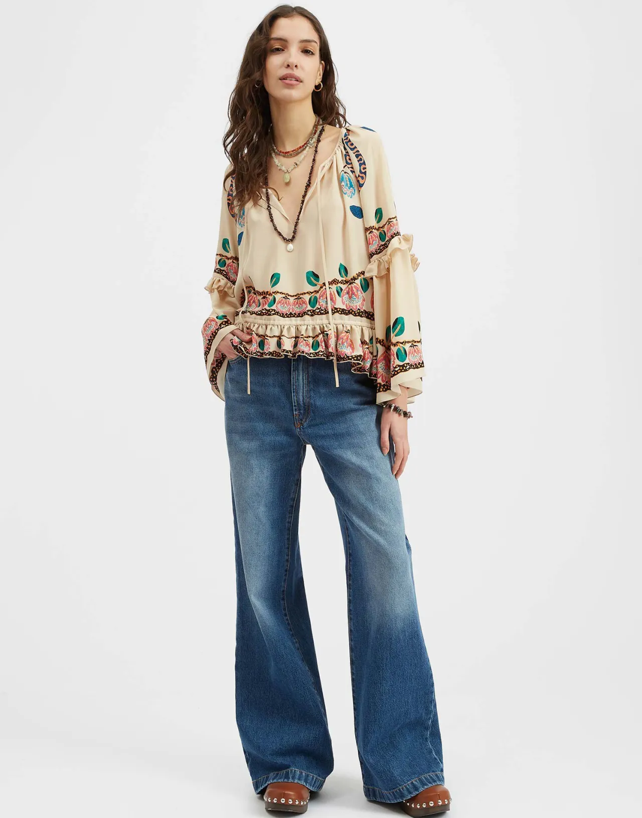 Doppia J Blusa Bohemienne in Crespo Cinese - Tinta Ecru | Edizione Limitata