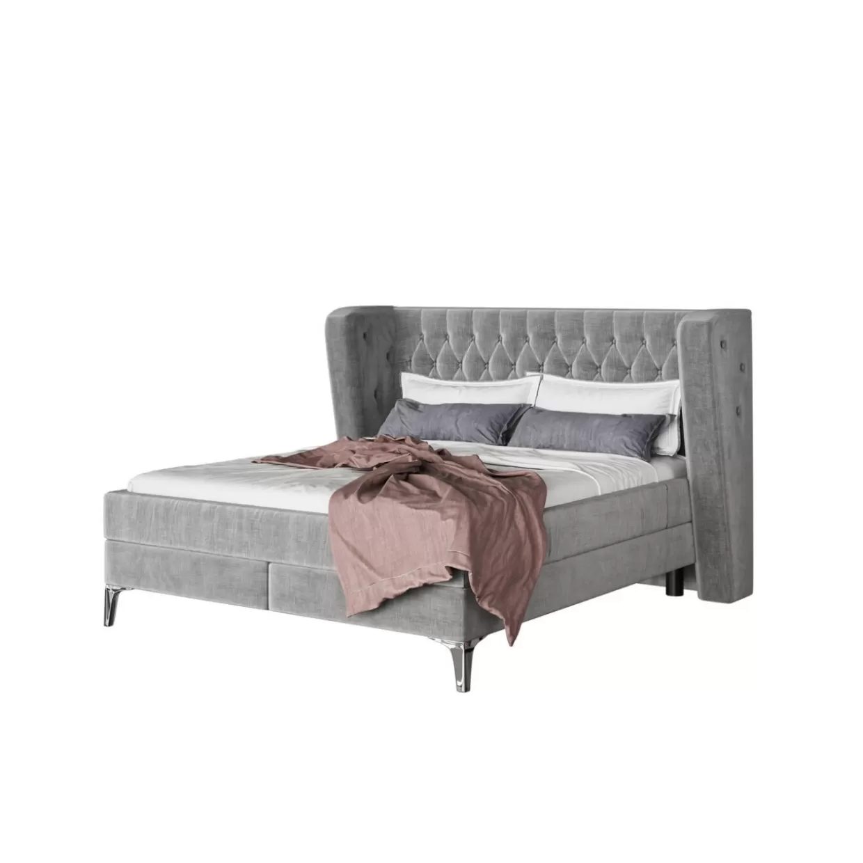 Letto Matrimoniale Benito Moon Grigio Luna 160x200 - Struttura Boxspring Elegante di KARE Design