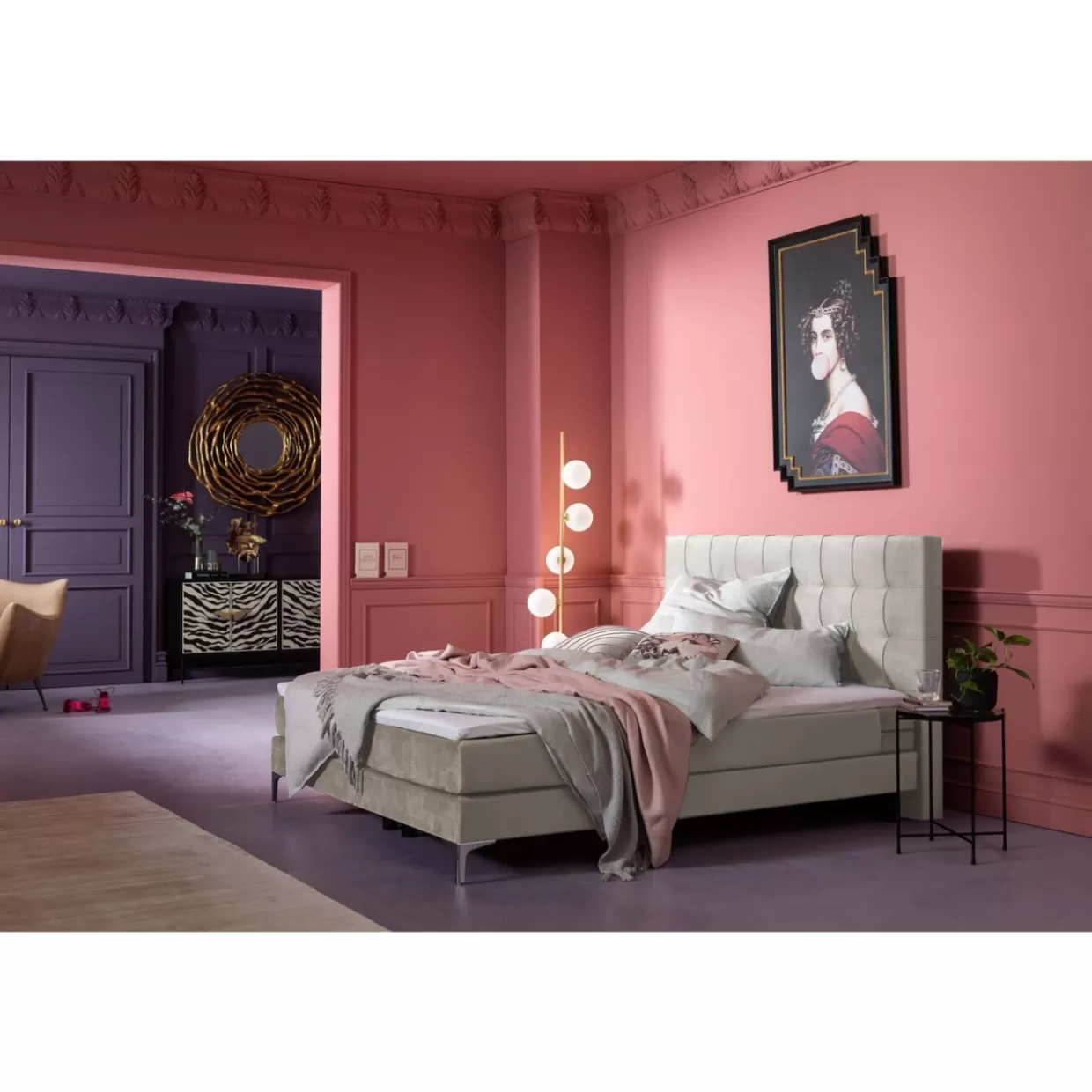 KARE Design Letto Boxspring Benito Star - Struttura Elegante in Crema 180x200 cm