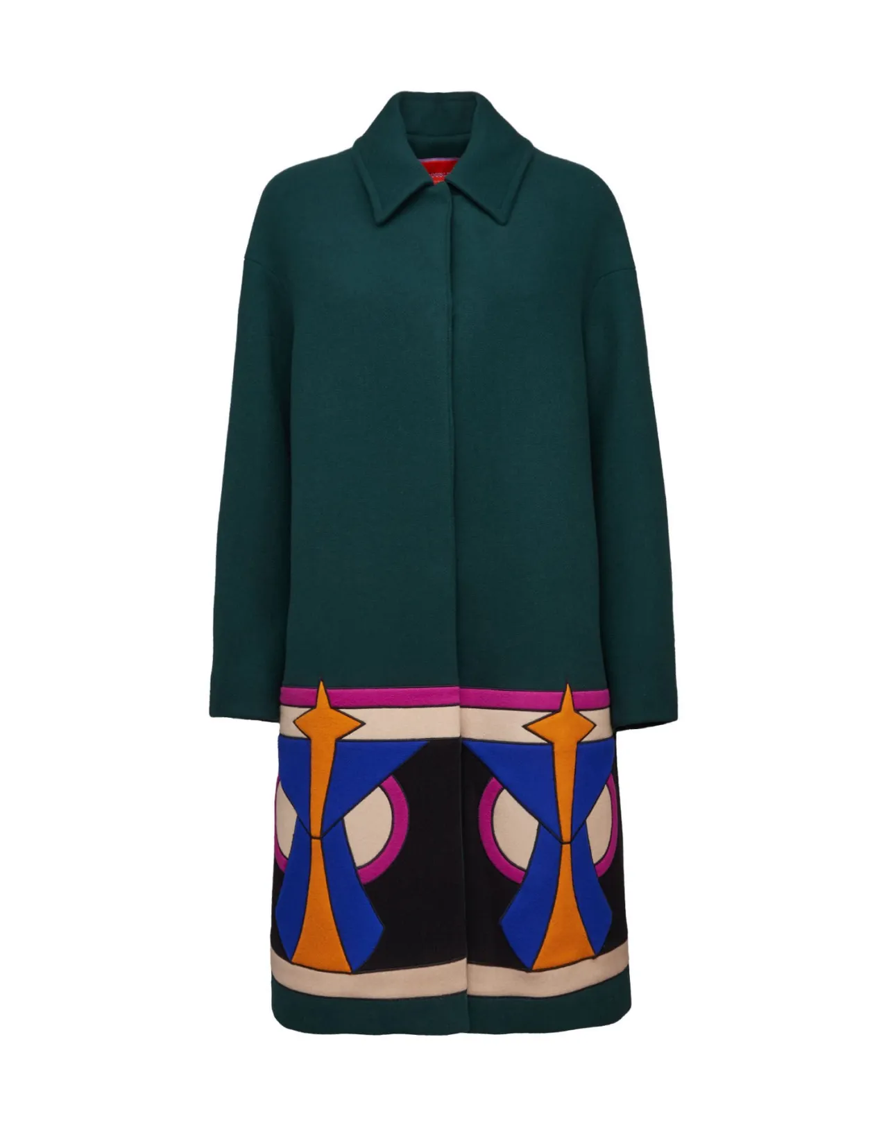 Lana Rigenerata La DoubleJ - Cappotto Oversize con Intarsi Artigianali in Tinta Verde Bosco Edizione Stagioni Passate
