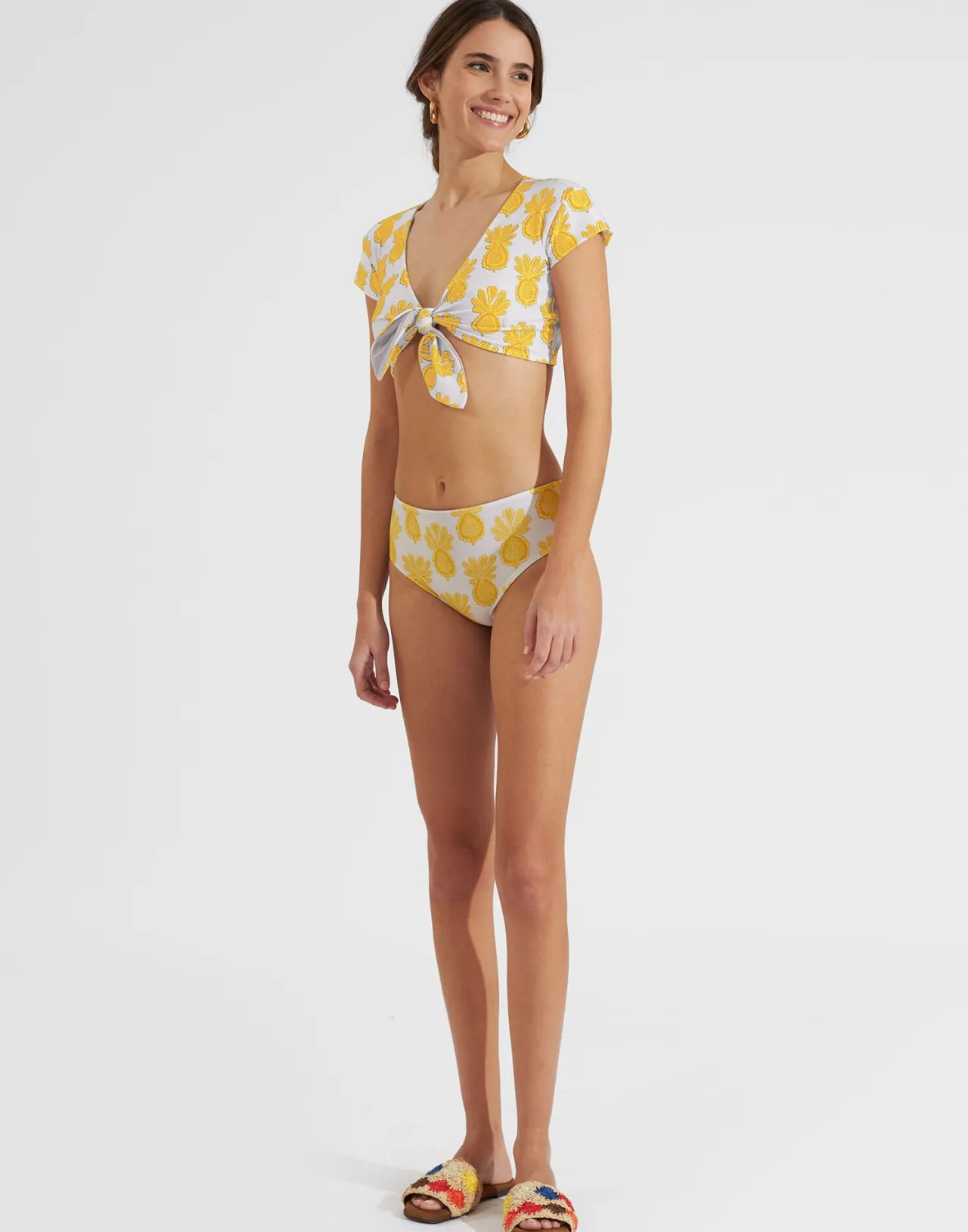 Saldi Lampo! Boxer Uomo La DoubleJ - Stampa Tropicale con Ananas e Girasoli, Bianco Puro in Lycra Elasticizzato