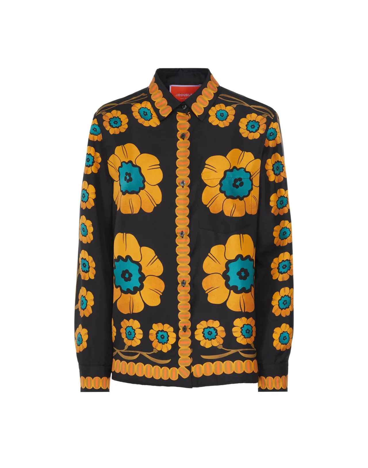 Camicia Uomo Elegante La DoubleJ - Stile Fresco con Ricamo Margherite in Seta Twill Arancio Vibrante