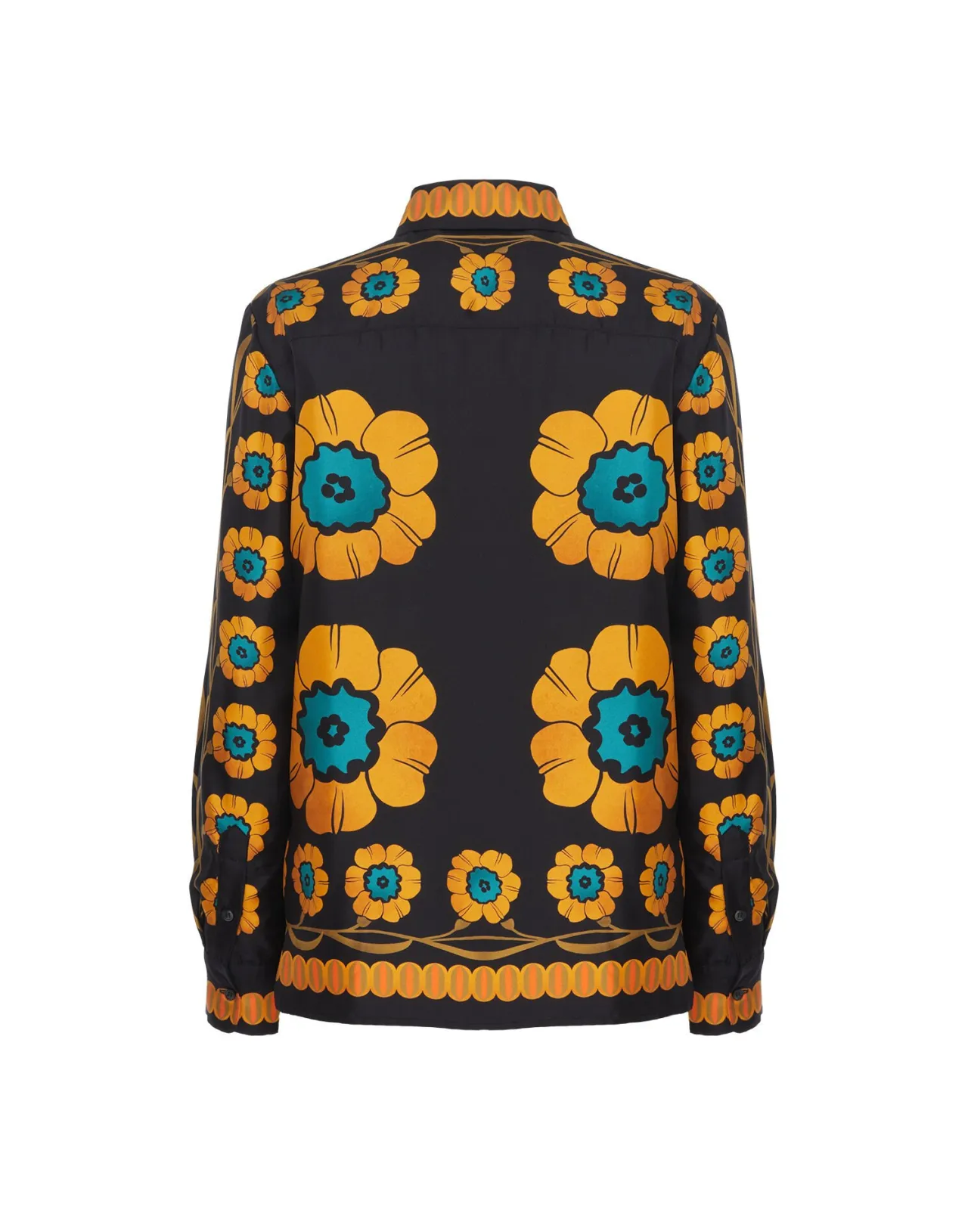 Camicia Uomo Elegante La DoubleJ - Stile Fresco con Ricamo Margherite in Seta Twill Arancio Vibrante