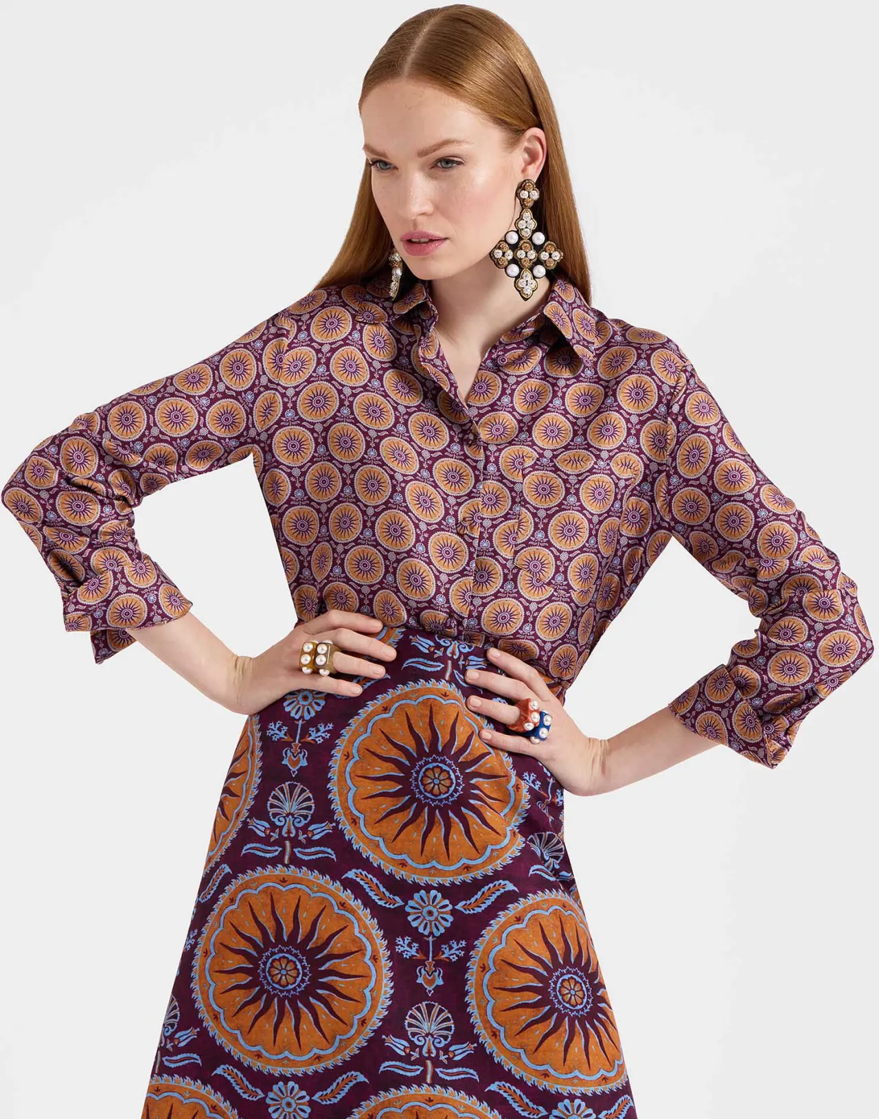 La DoubleJ - Camicia Junior Modello Sovereign in Seta Twill, Tonalità Viola Intenso con Ricami Artigianali