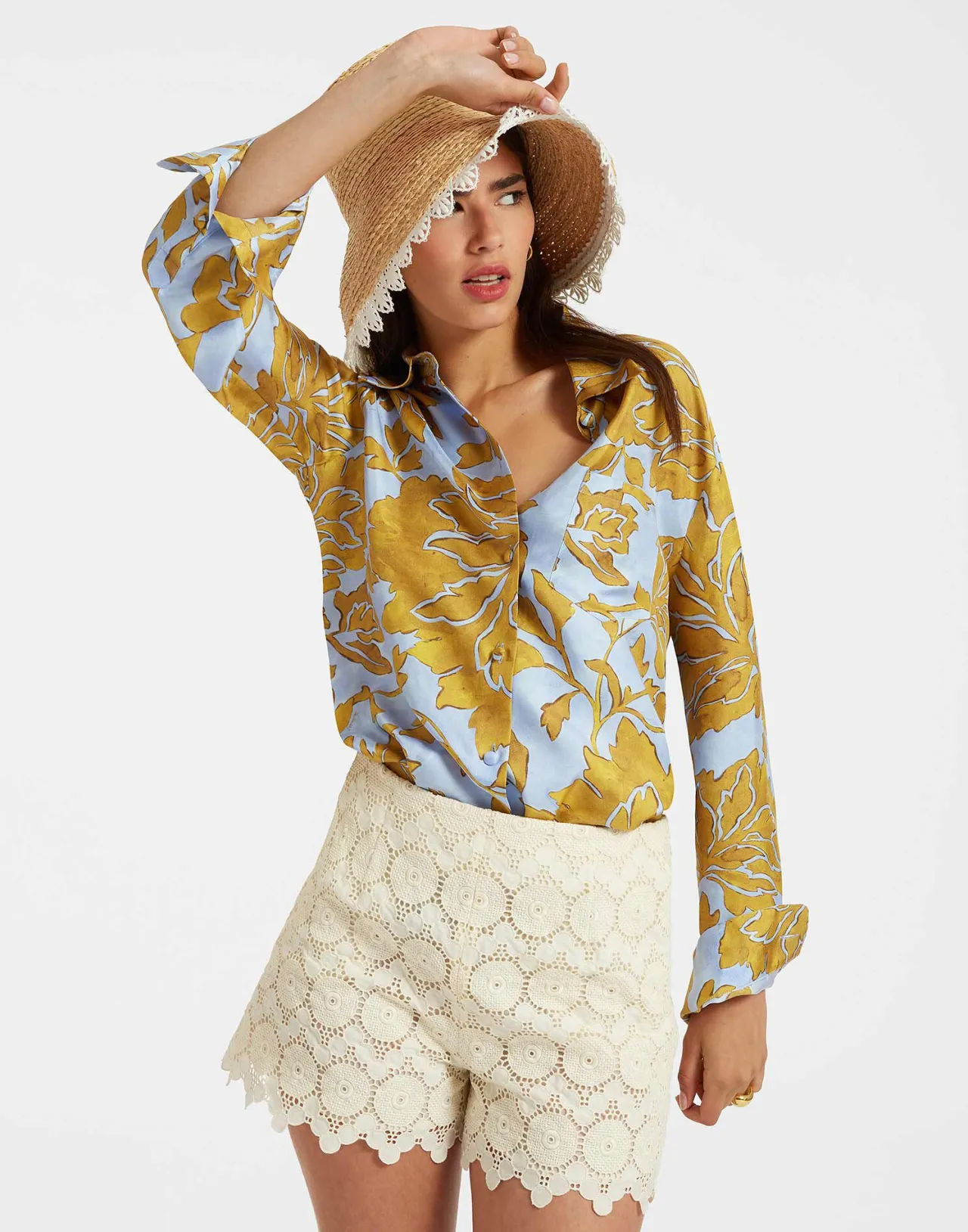 La DoubleJ - Camicia Elegante per Ragazzo in Seta Twill, Tonalità Azzurro Chiaro con Fantasia Tangle