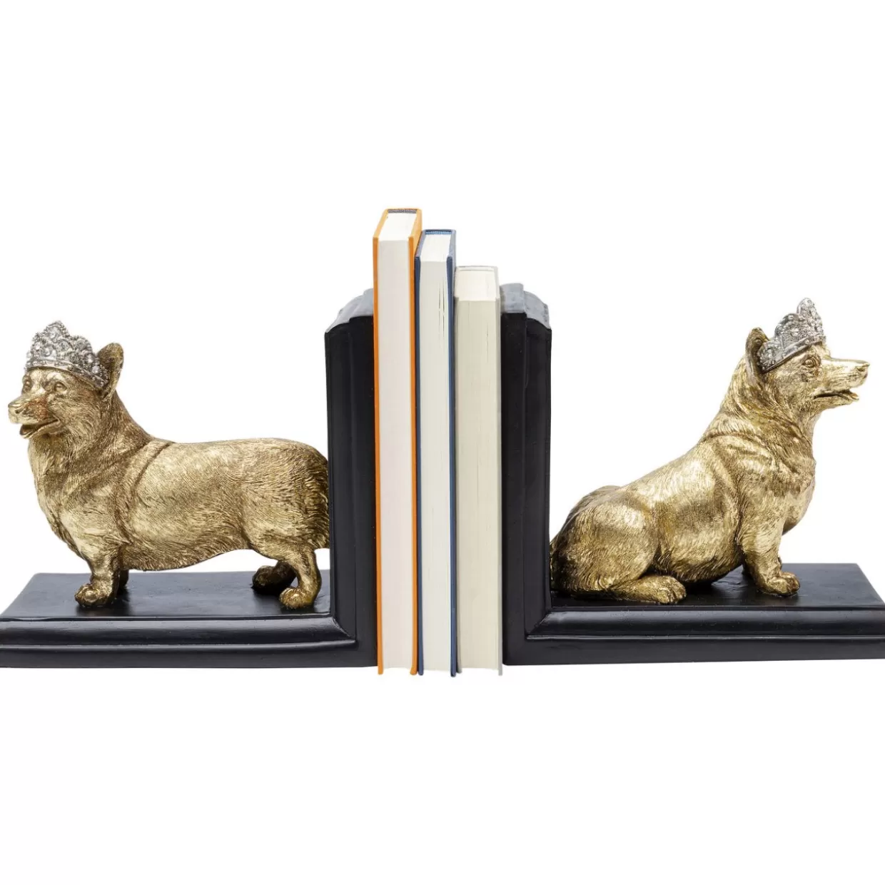 Portaoggetti decorativi Corgi in stile regale - Set da 2 fermalibri artistici per libreria e complementi d'arredo KARE Design