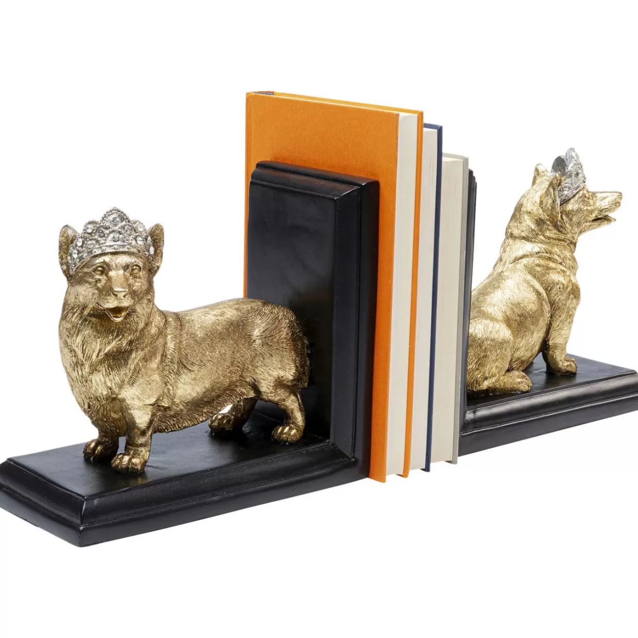 Portaoggetti decorativi Corgi in stile regale - Set da 2 fermalibri artistici per libreria e complementi d'arredo KARE Design