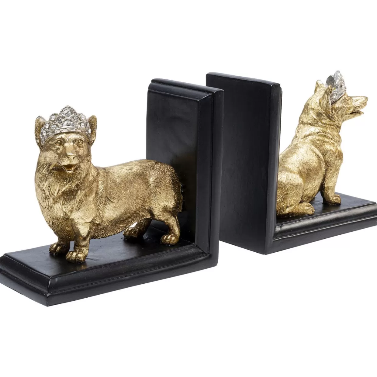Portaoggetti decorativi Corgi in stile regale - Set da 2 fermalibri artistici per libreria e complementi d'arredo KARE Design
