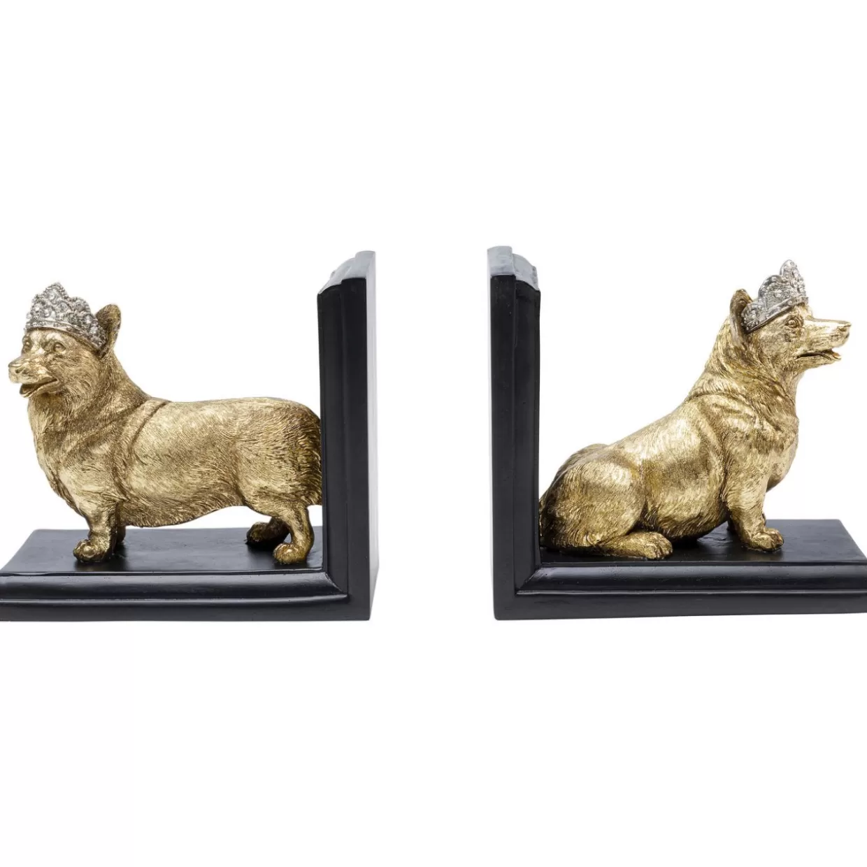Portaoggetti decorativi Corgi in stile regale - Set da 2 fermalibri artistici per libreria e complementi d'arredo KARE Design