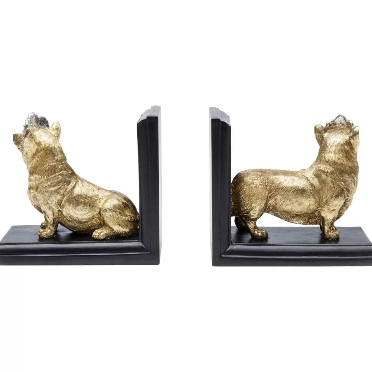 Portaoggetti decorativi Corgi in stile regale - Set da 2 fermalibri artistici per libreria e complementi d'arredo KARE Design