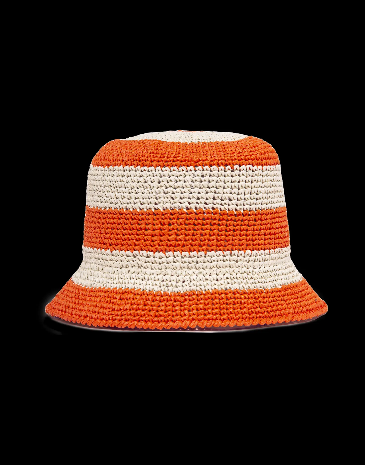 Cappello a Secchiello Elegante in Rafia Intrecciata - Design Bicolore Arancione e Beige di La DoubleJ, Lavorato a Maglia con Rafia Naturale