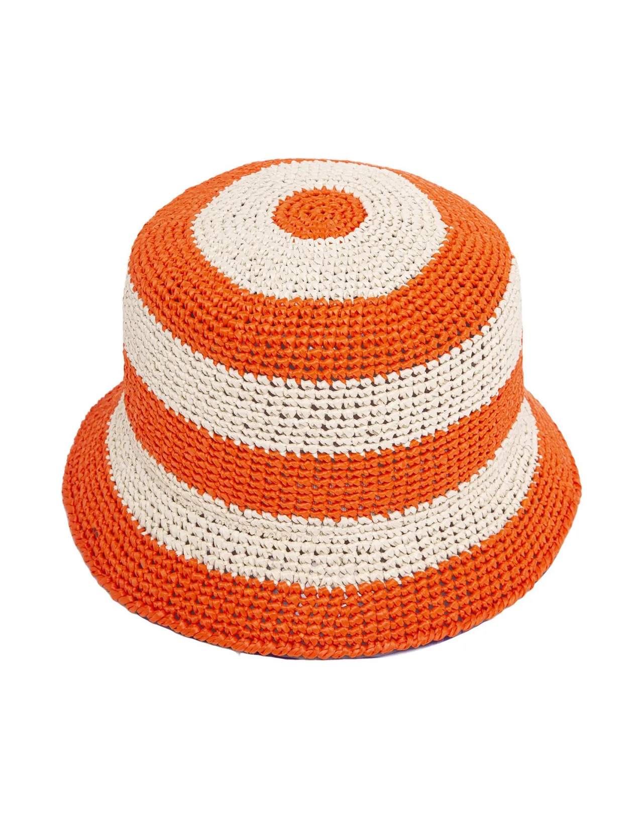 Cappello a Secchiello Elegante in Rafia Intrecciata - Design Bicolore Arancione e Beige di La DoubleJ, Lavorato a Maglia con Rafia Naturale