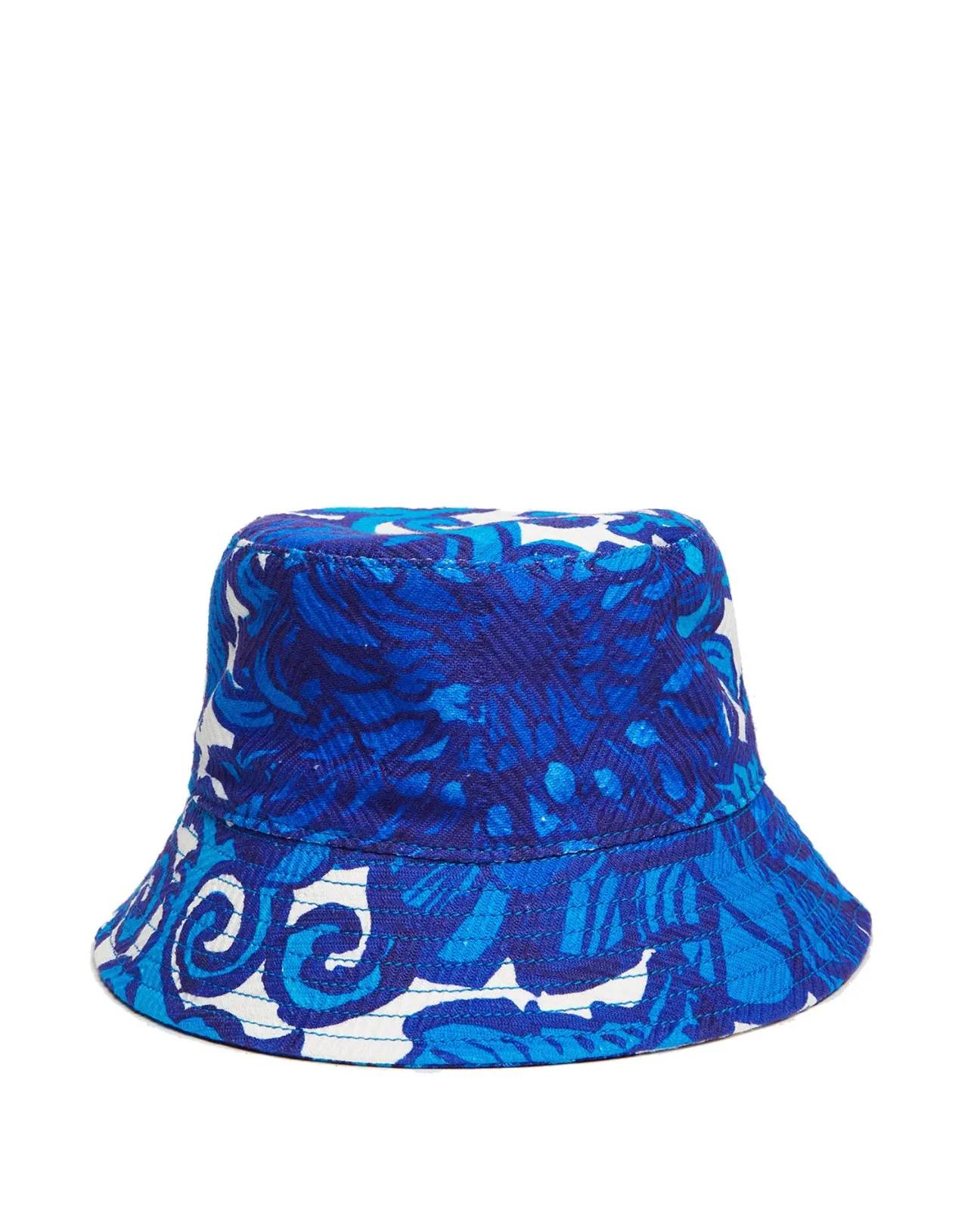 La DoubleJ - Cappello Bucket in Cotone con Motivo Chevron e Anemoni Ricamati a Mano