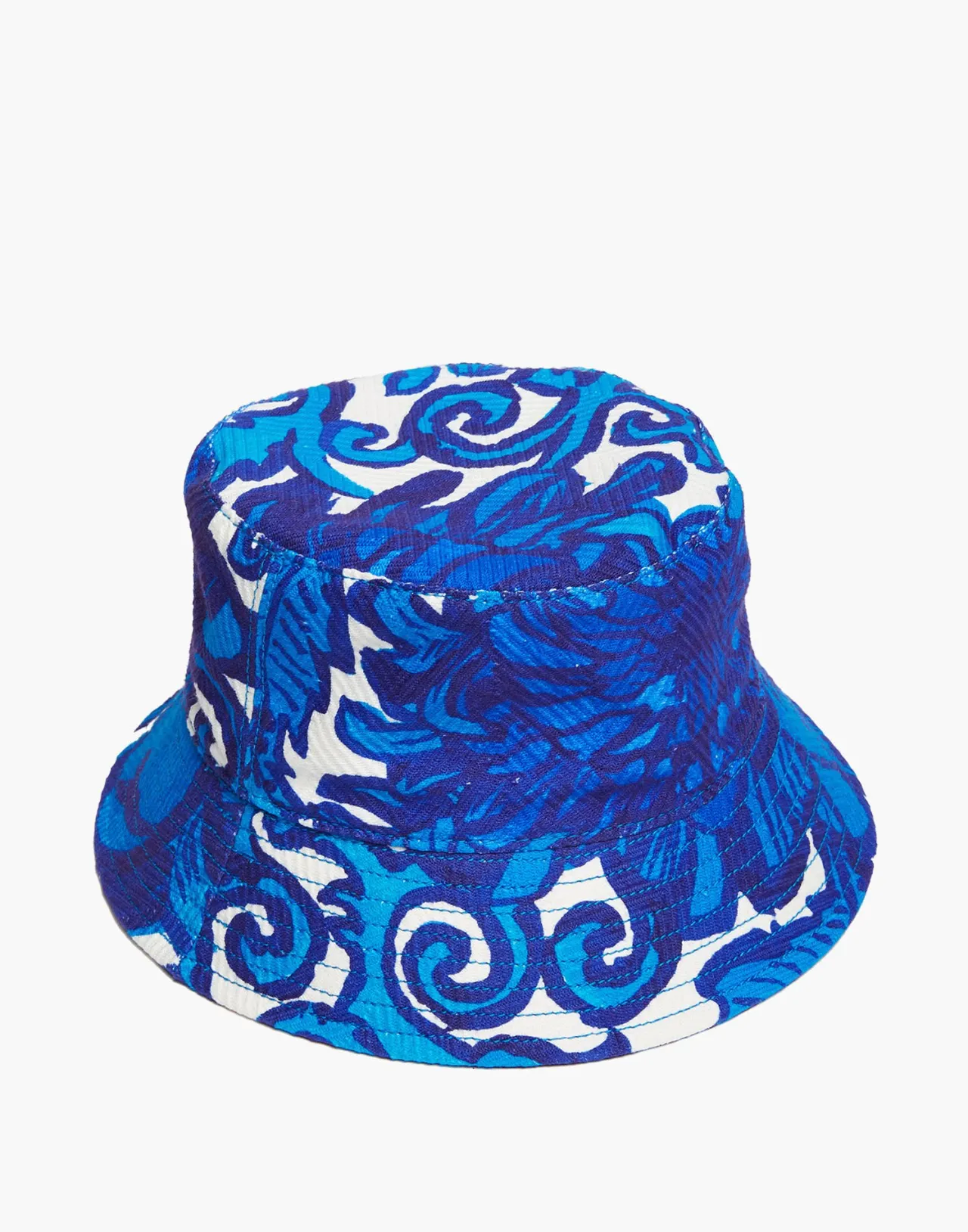 La DoubleJ - Cappello Bucket in Cotone con Motivo Chevron e Anemoni Ricamati a Mano