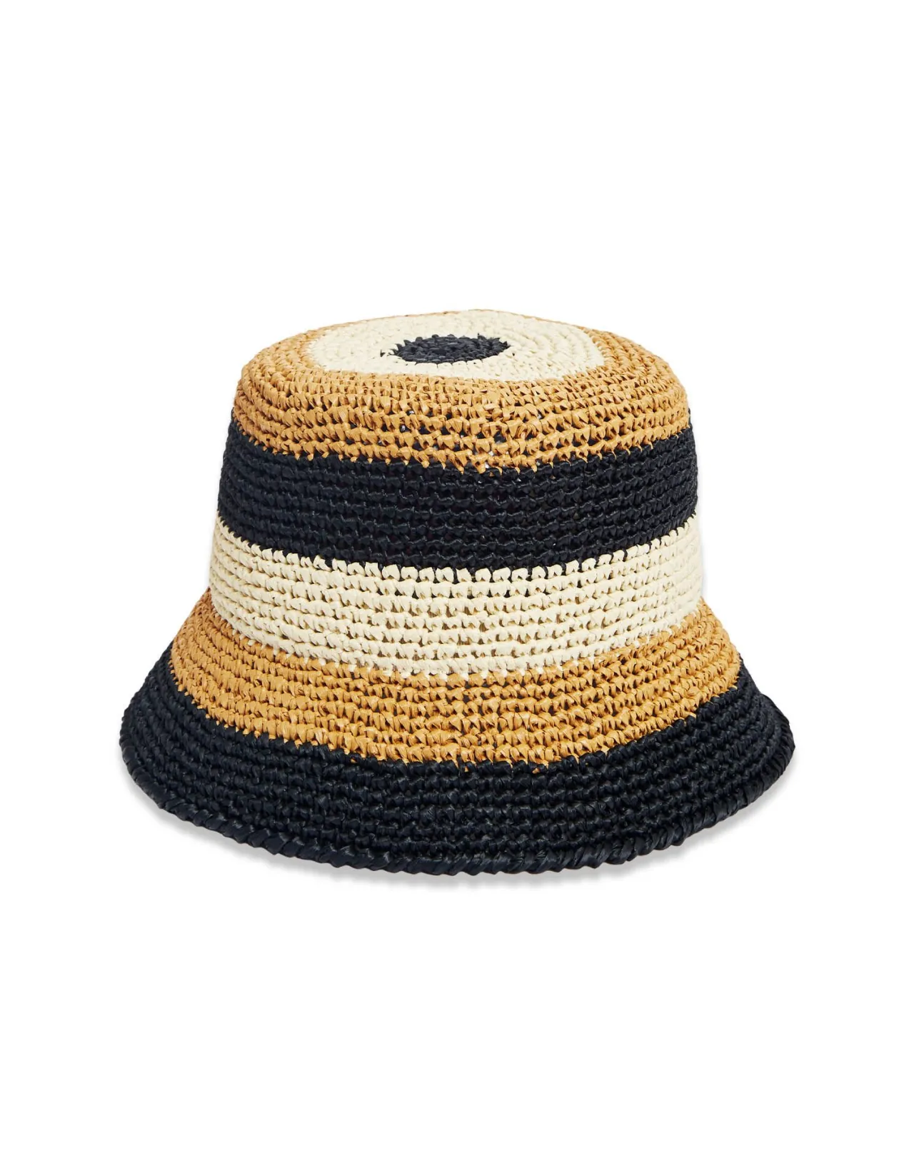 Cappello Bucket La DoubleJ - Trama Artigianale in Rafia con Accostamento Beige Chiaro e Grigio 

(：，