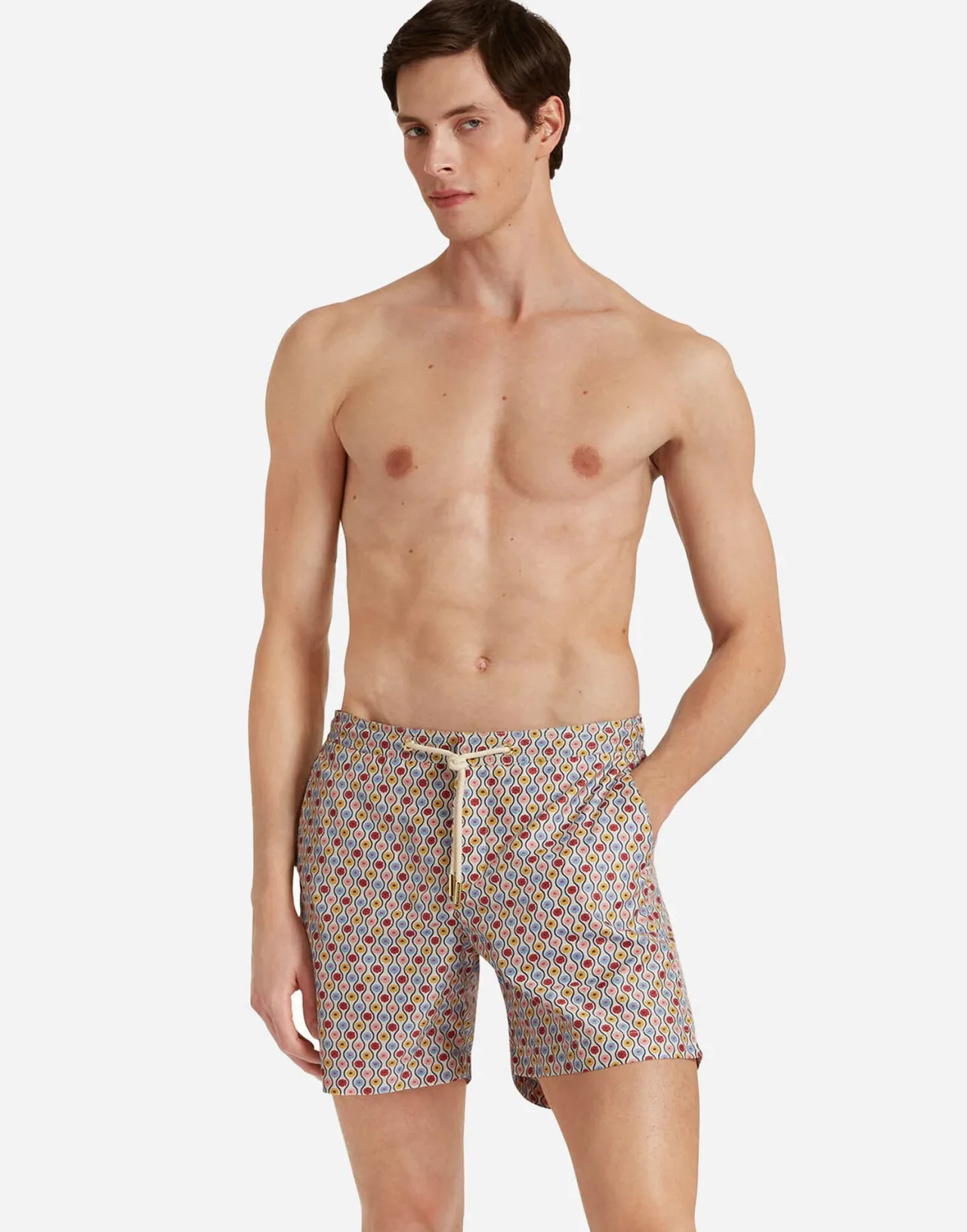 LA DOUBLEJ Pantaloncini Bulldog Regolabili con Cordino - Costume da Bagno in Poliestere Riciclato Bianco Sabbia Chiaro