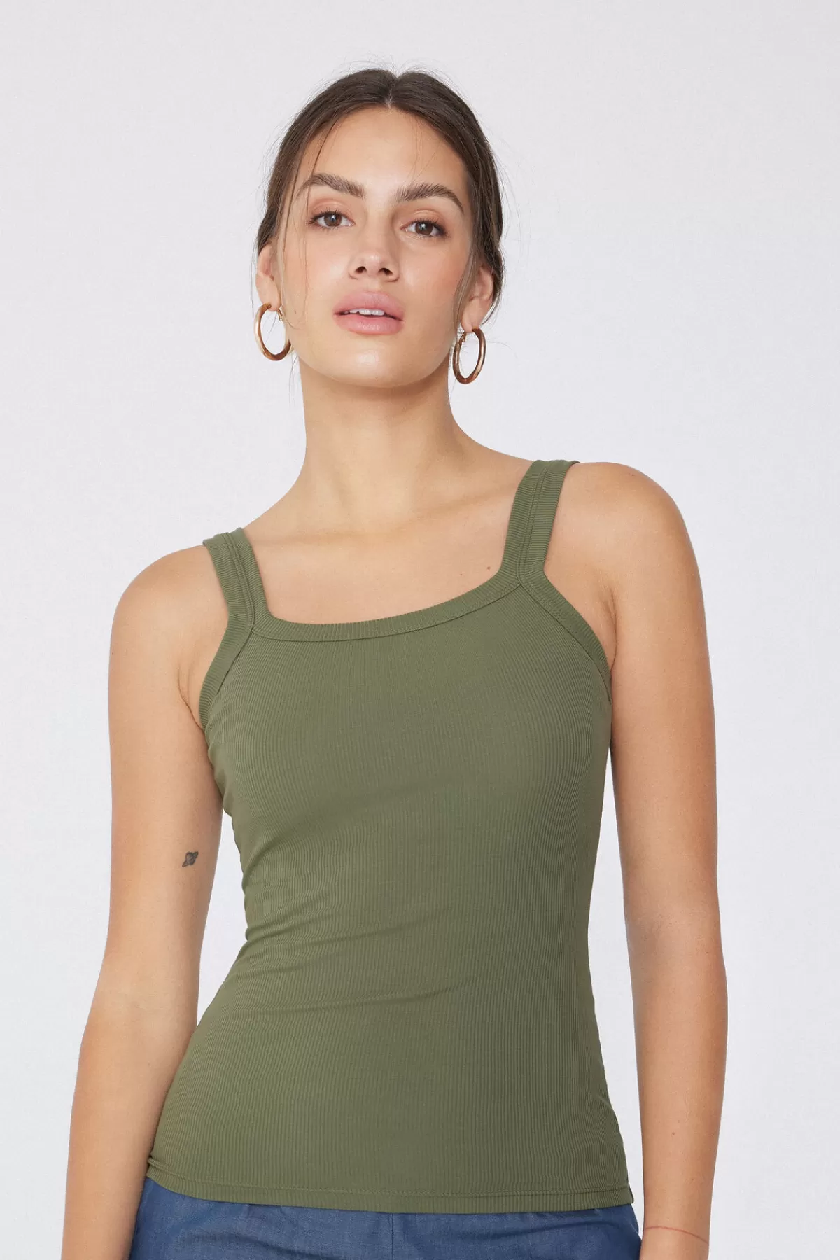 Top Tezenis Donna Senza Maniche in Cotone Rigato - Scollo Quadrato Comodo per l'Estate

（：，