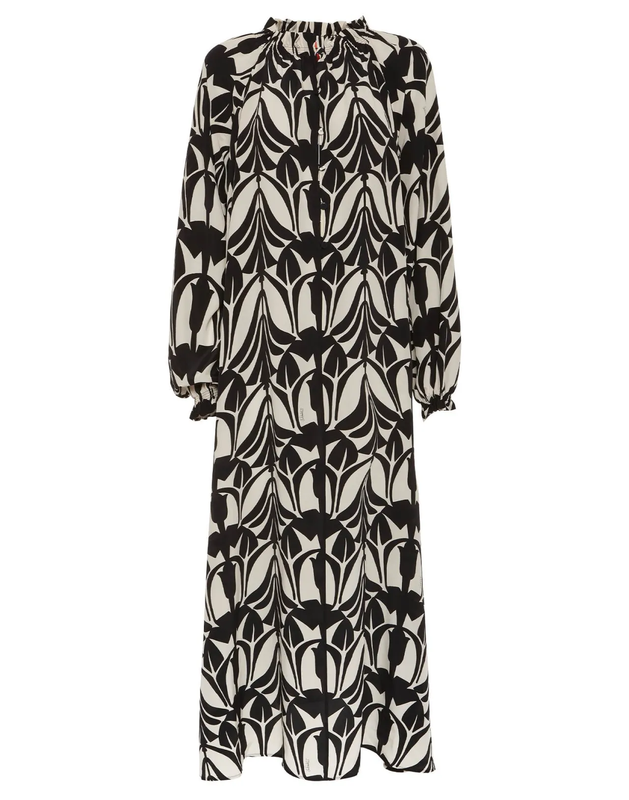 La DoubleJ Abito Camicia Cerere in Seta Crepe de Chine - Stile Bicolore Nero/Bianco con Tocco Papyrus