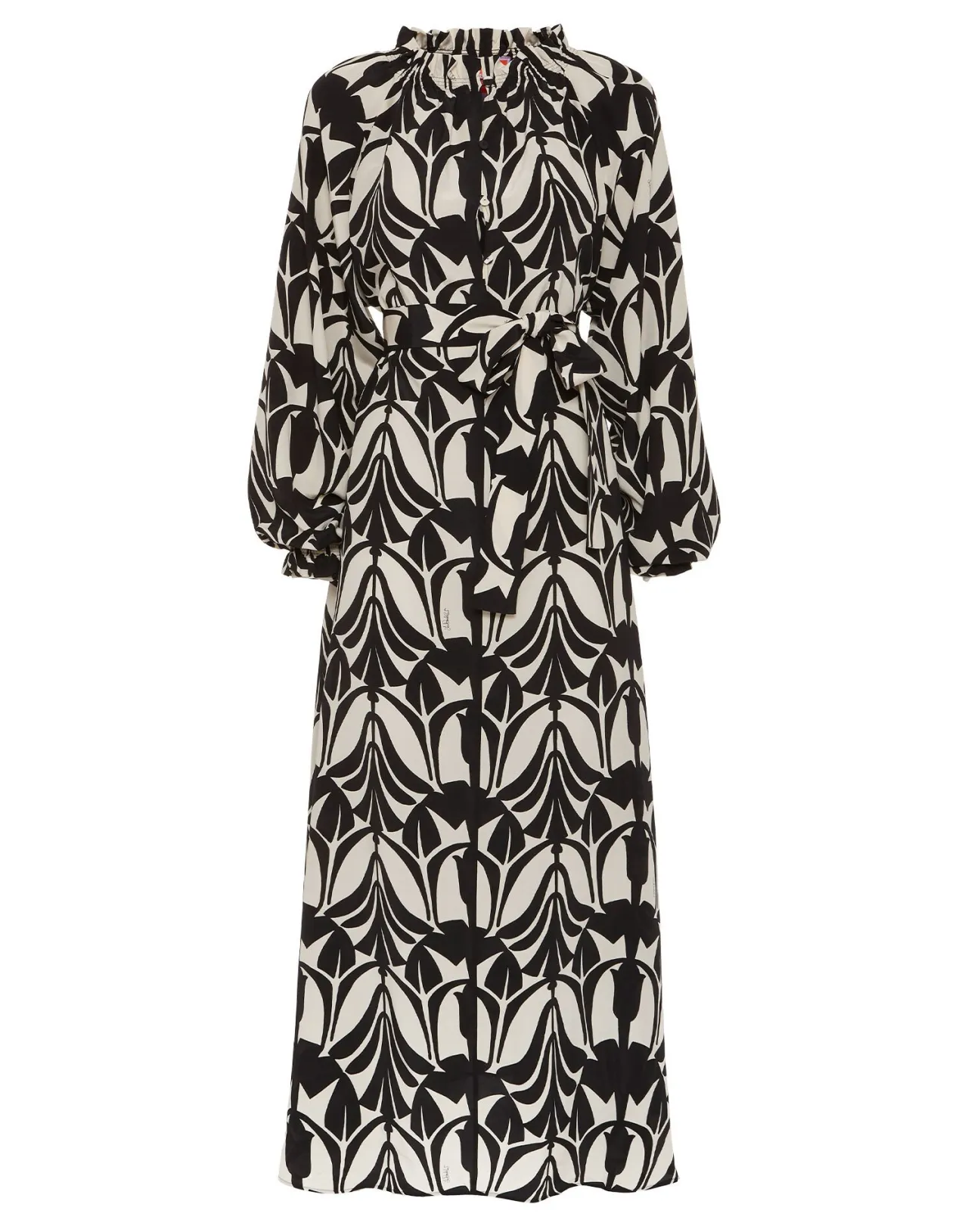 La DoubleJ Abito Camicia Cerere in Seta Crepe de Chine - Stile Bicolore Nero/Bianco con Tocco Papyrus