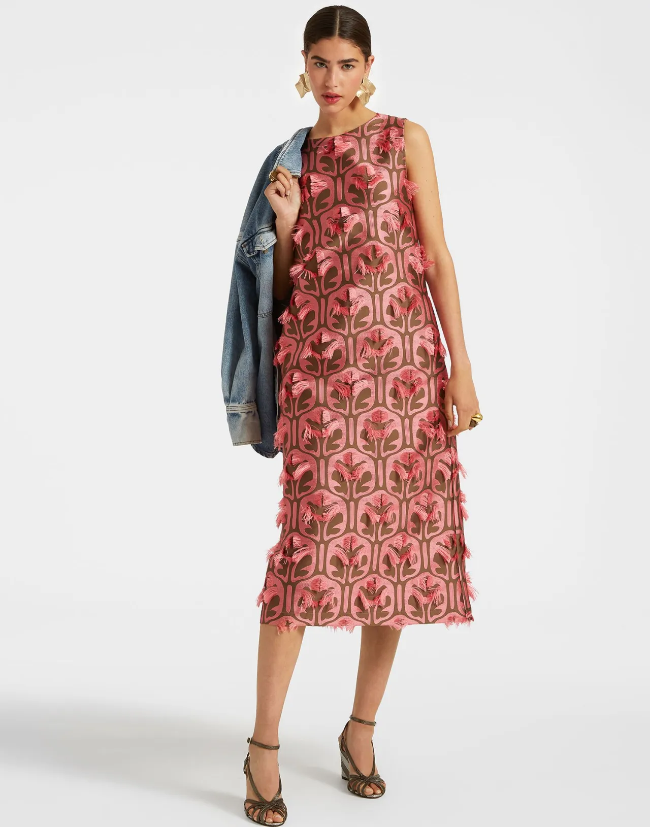 Abito Colonna Iconico La DoubleJ - Tessuto Jacquard in Tonalità Kaki e Rosa Antico