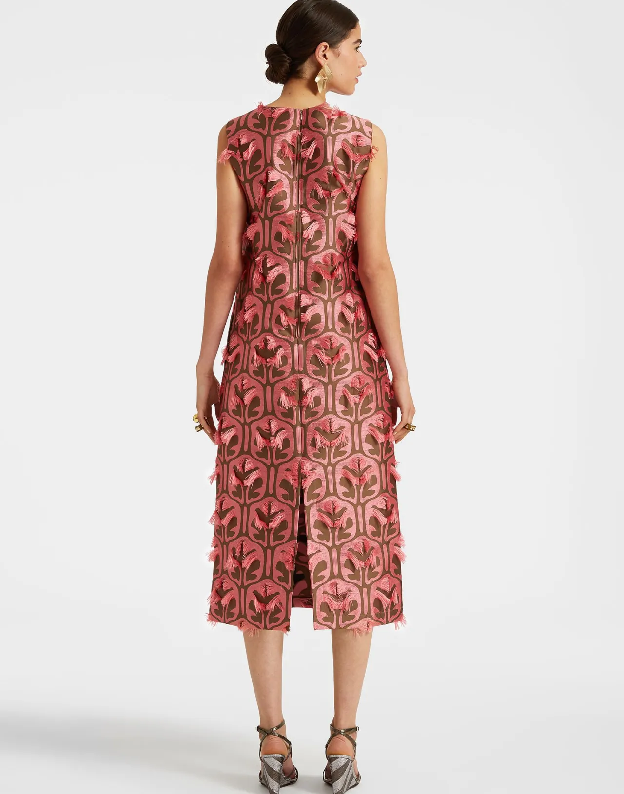 Abito Colonna Iconico La DoubleJ - Tessuto Jacquard in Tonalità Kaki e Rosa Antico