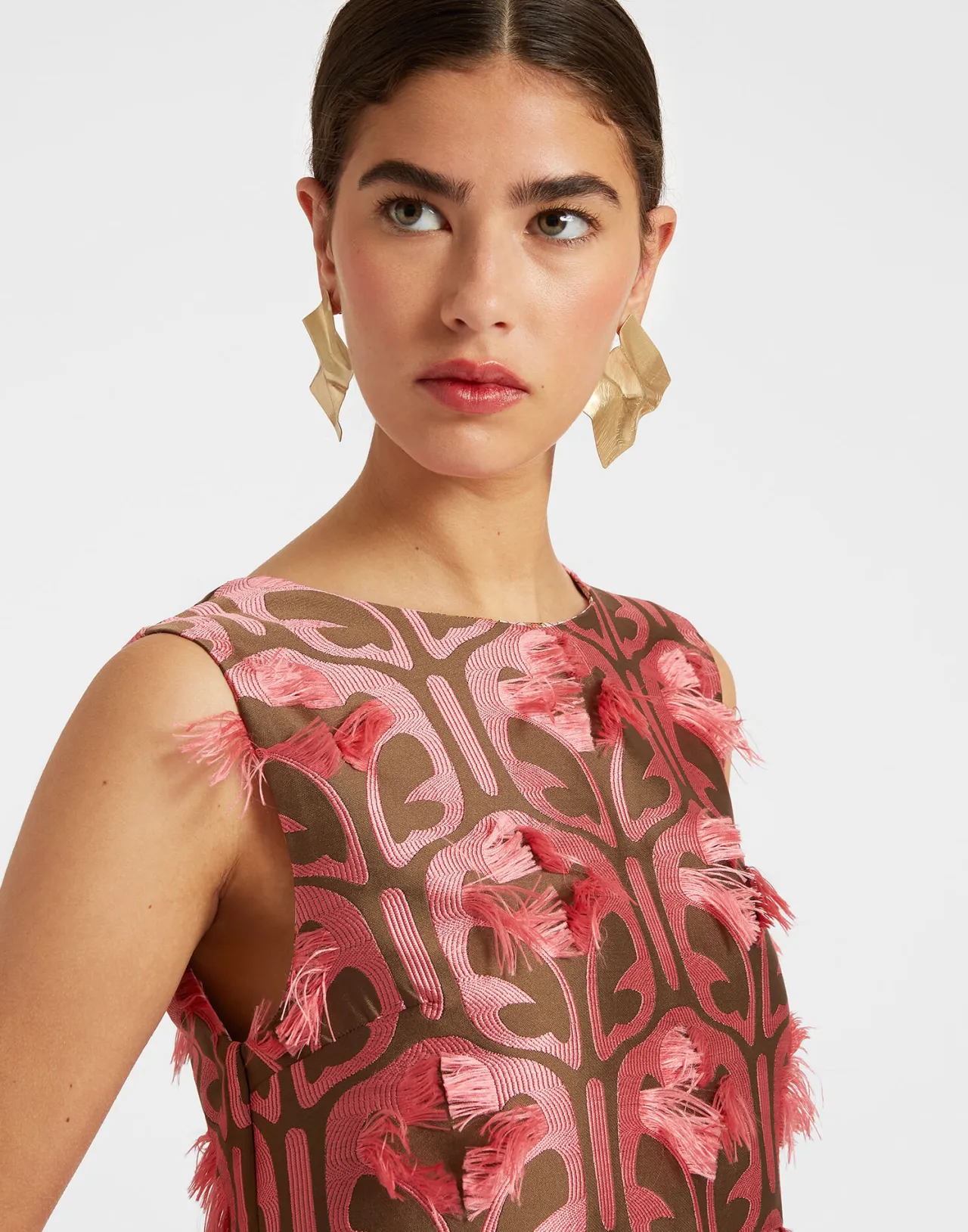 Abito Colonna Iconico La DoubleJ - Tessuto Jacquard in Tonalità Kaki e Rosa Antico