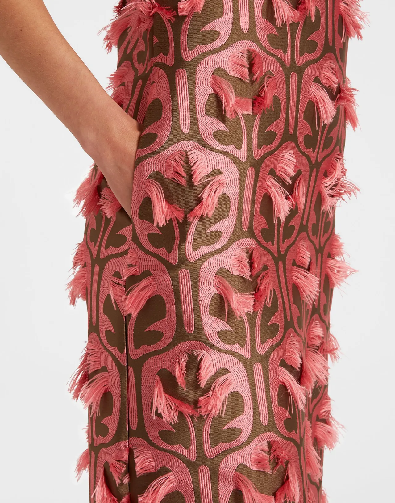 Abito Colonna Iconico La DoubleJ - Tessuto Jacquard in Tonalità Kaki e Rosa Antico