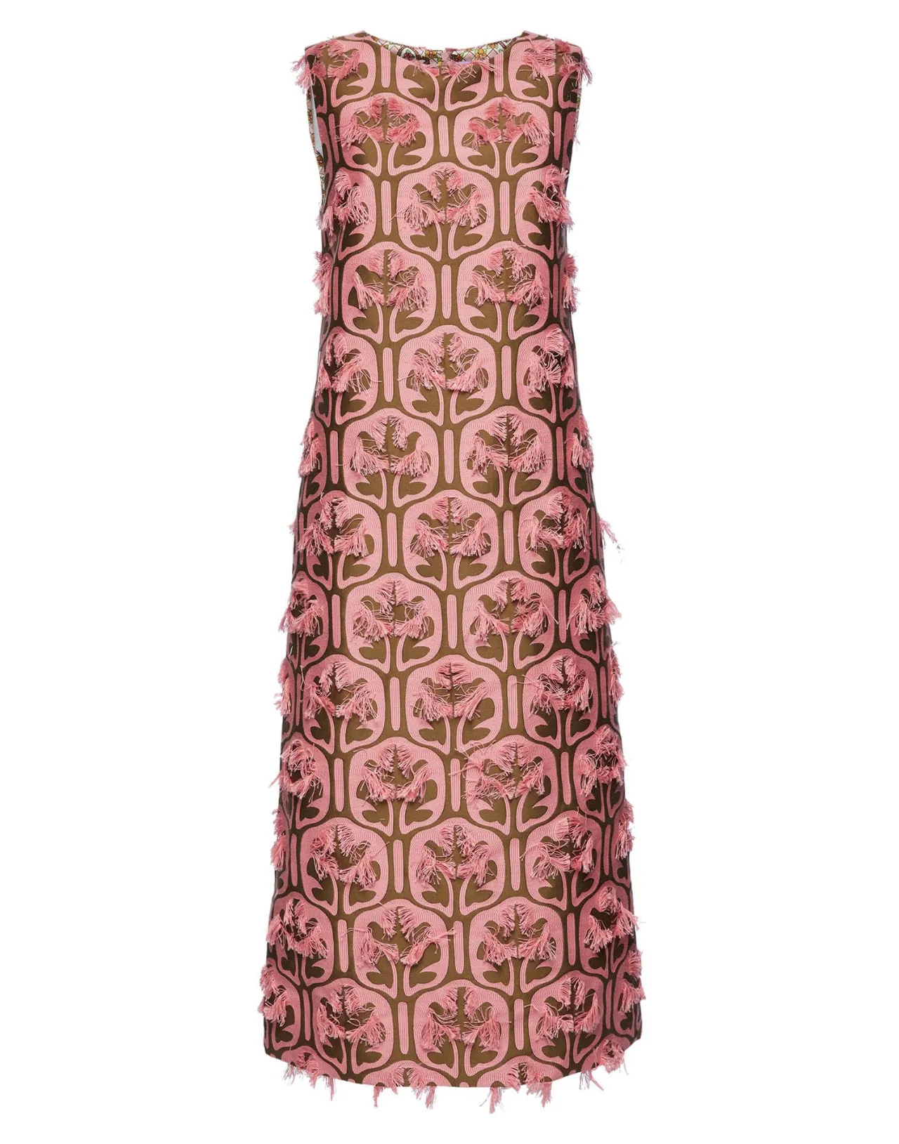 Abito Colonna Iconico La DoubleJ - Tessuto Jacquard in Tonalità Kaki e Rosa Antico