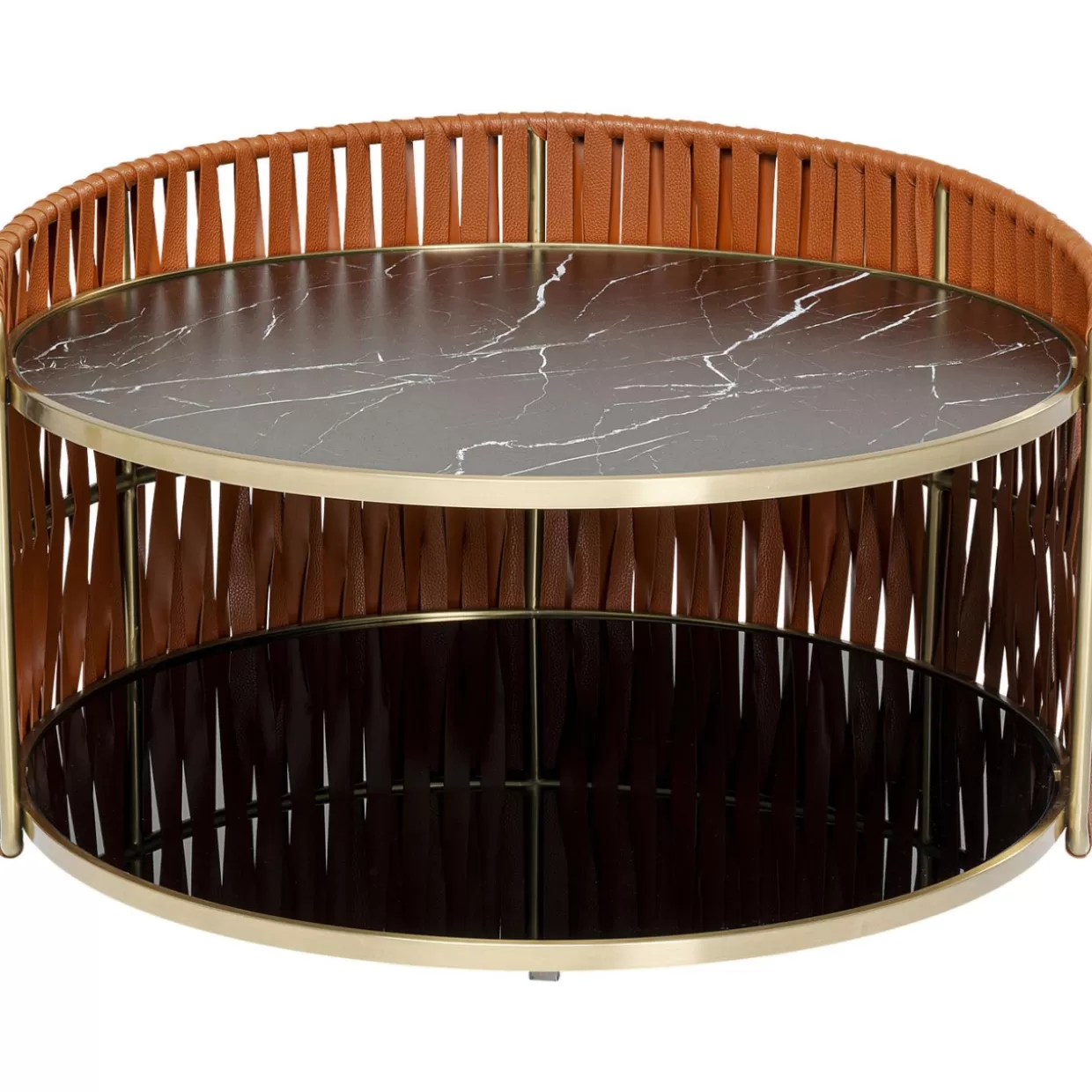 KARE Design Tavolino Moderno per Soggiorno Ø86cm con Dettagli in Rame Lucidato - Pezzo Unico per Arredamento Contemporaneo