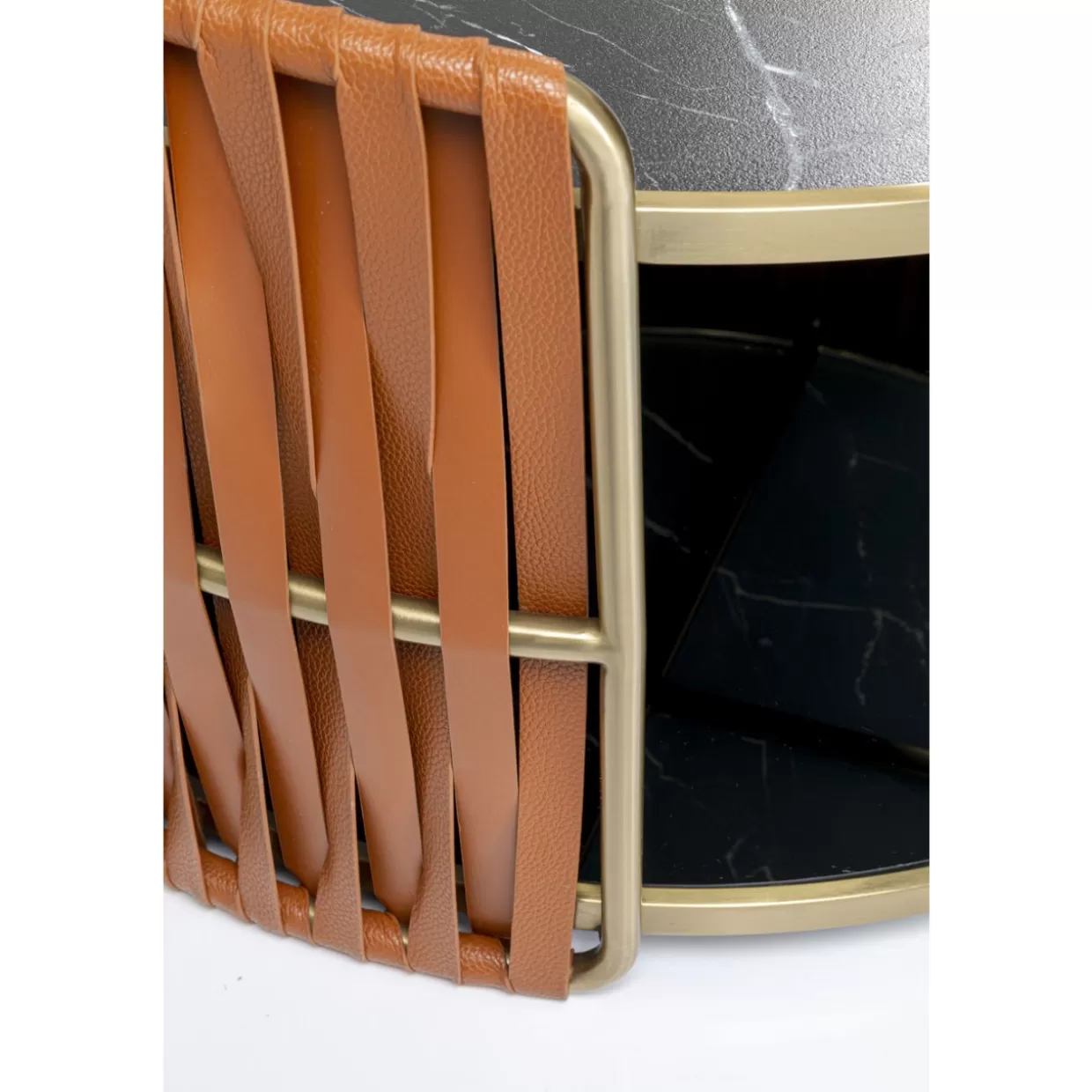 KARE Design Tavolino Moderno per Soggiorno Ø86cm con Dettagli in Rame Lucidato - Pezzo Unico per Arredamento Contemporaneo