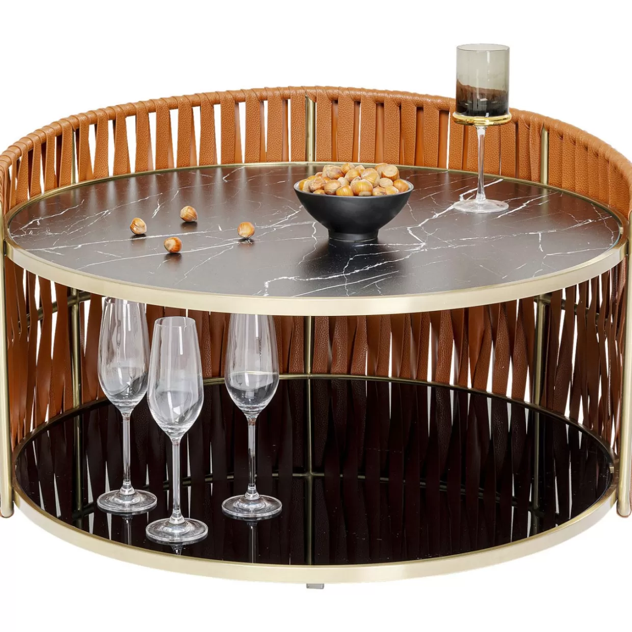 KARE Design Tavolino Moderno per Soggiorno Ø86cm con Dettagli in Rame Lucidato - Pezzo Unico per Arredamento Contemporaneo