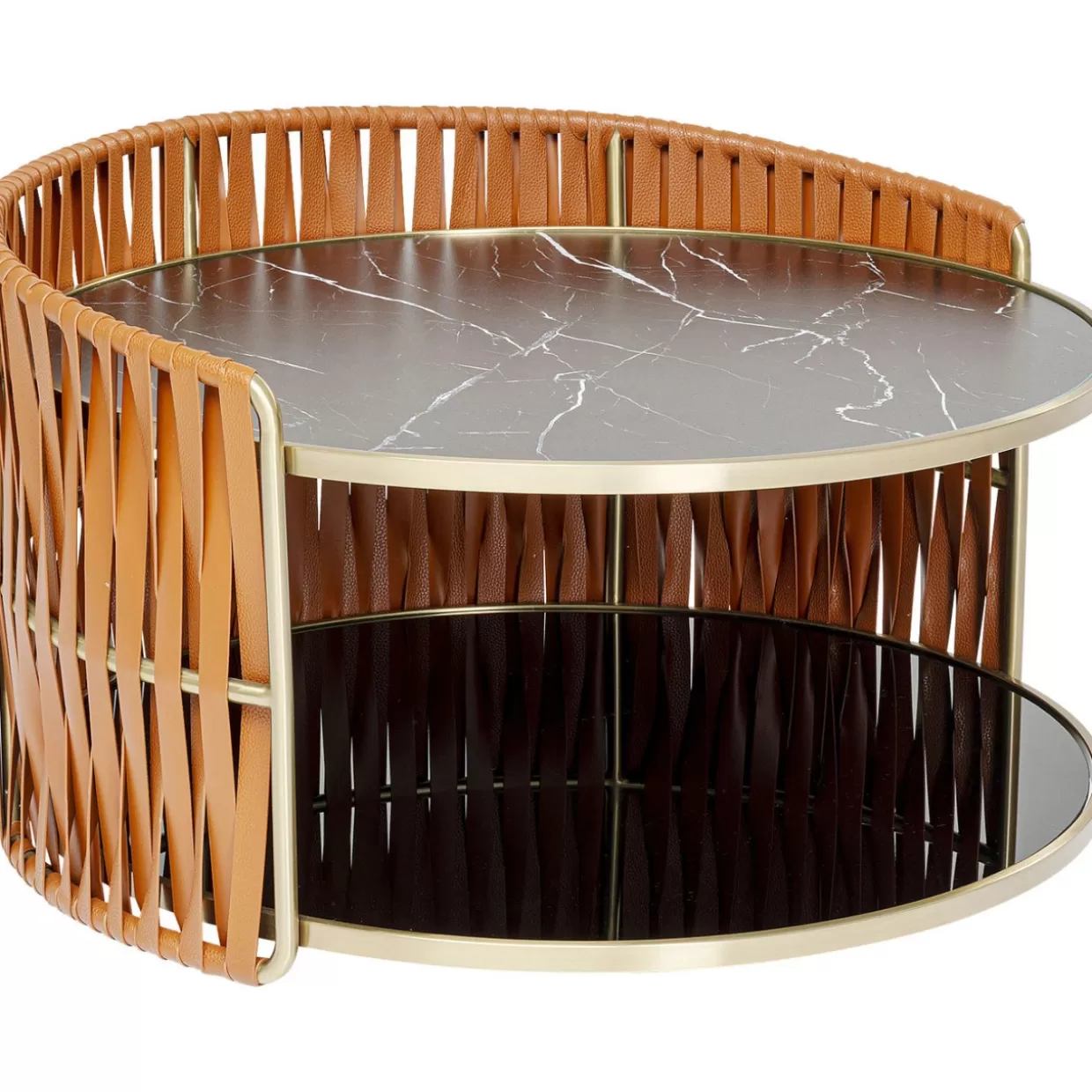 KARE Design Tavolino Moderno per Soggiorno Ø86cm con Dettagli in Rame Lucidato - Pezzo Unico per Arredamento Contemporaneo